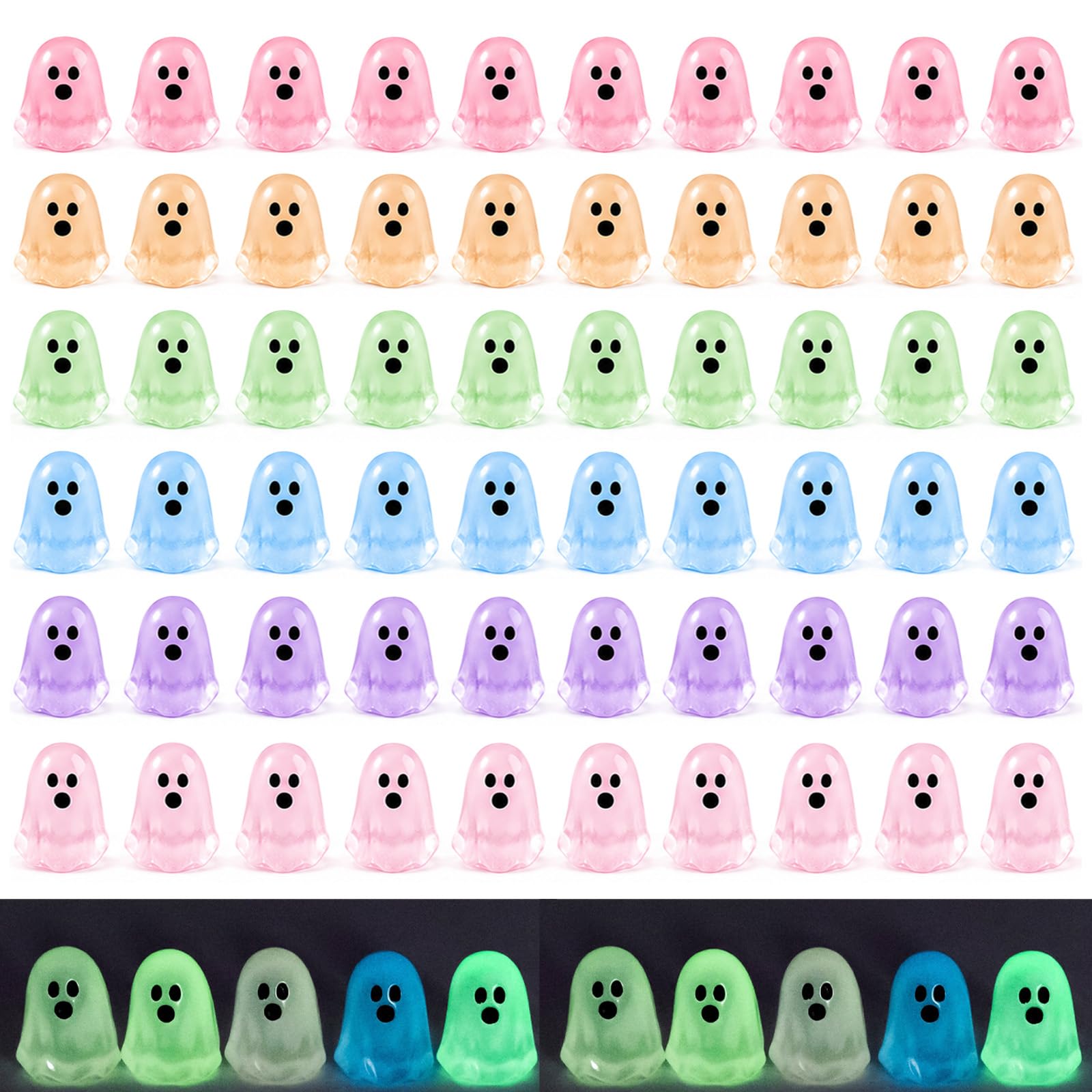 60 Mini Resin Ghost Figures Glow in the Dark,Halloween Decorations Gifts