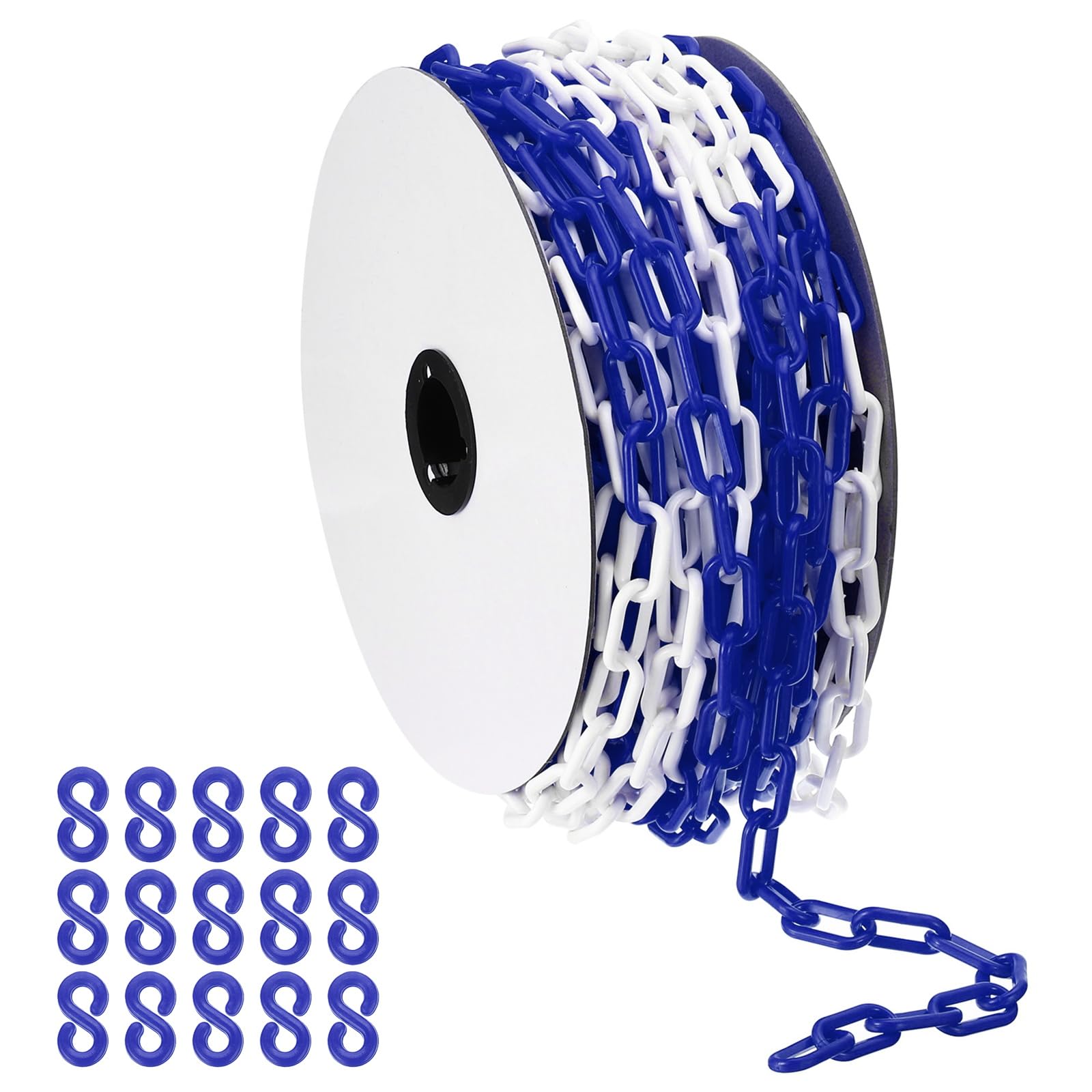 PATIKIL Blue/White Plastic Chain, 115 ft 6mm Safety Barrier Chain Large Plastic Chain Long for Crowd Control, Queue Line, Parking, Fence, Gate,
