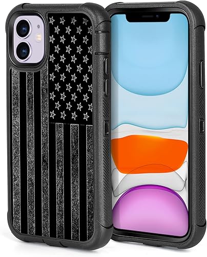 XWMHHP Funda para iPhone 11 con diseño de bandera estadounidense negra y roja para hombres y niños, 3 capas de alta resistencia, a prueba de golpes,