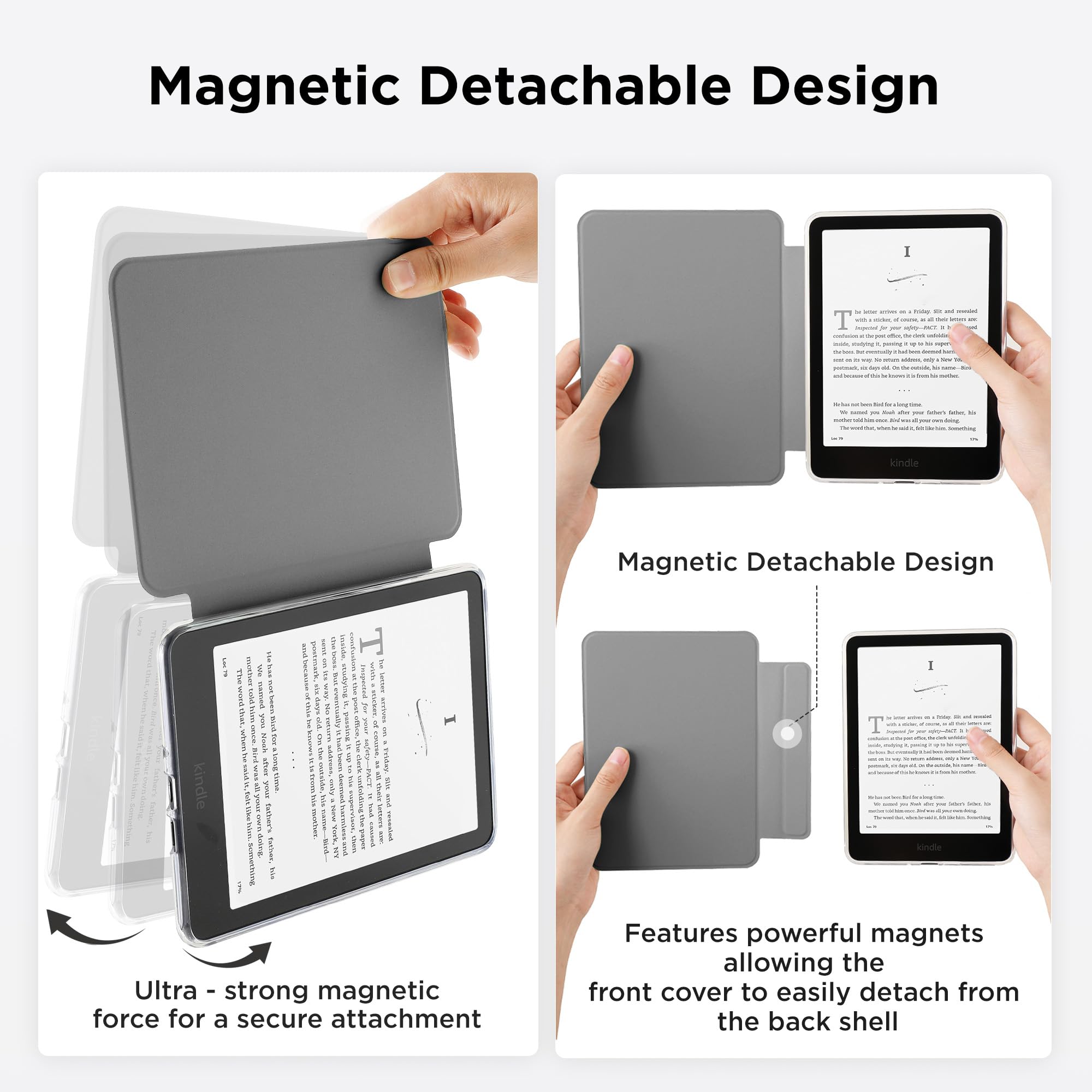 SESENSE Funda magnética desmontable para Kindle Paperwhite de 12ª generación 2024 y Kindle Colorsoft Signature Edition, funda delgada de poliuretano con encendido y apagado automático, lunares blancos