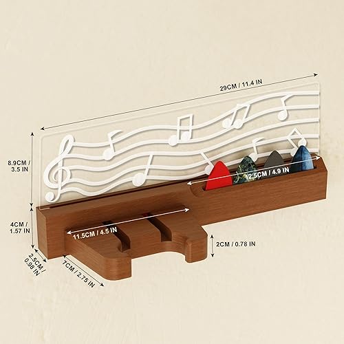 Miniatura 7 de Soporte de pared para guitarra con luces LED, accesorios de guitarra de madera maciza y acrílico alimentado por USB, regalo para hombres,