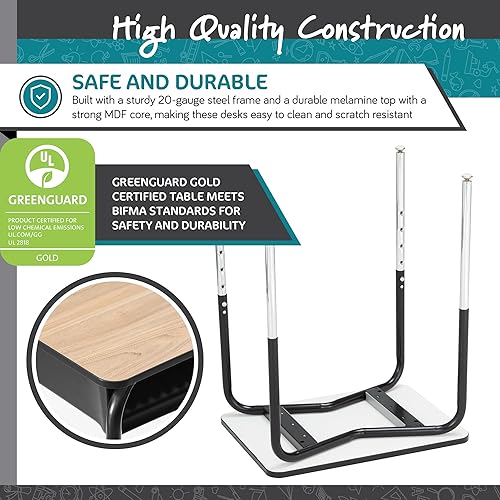 Miniatura 5 de Learniture Escritorio escolar abierto con caja de libros para niños estudiantes y aulas altura ajustable de roblenegro paquete de 2 LNT-OFD-OK-BK-BK