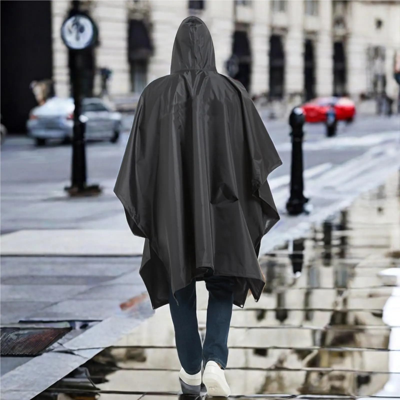 Poncho Pluie Imperméable 1/2 pièces extérieur 3 en 1 à capuche manches portable imperméable poncho camping randonnée voyage vélo housse de pluie tente(2pcs Black)