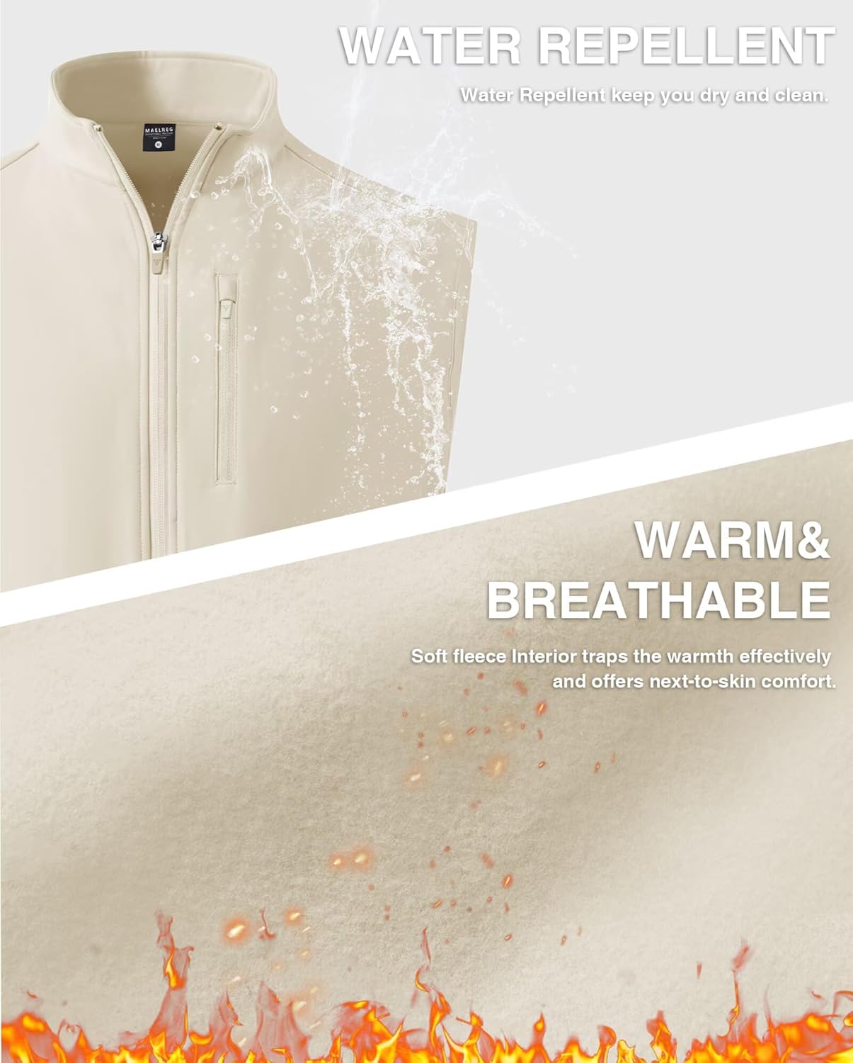 M MAELREG Men's Vest Outerwear Golf Water-Resistant Performance Lightweight Fleece Vest for Men Sleeveless Lined Midlayer - Image 6