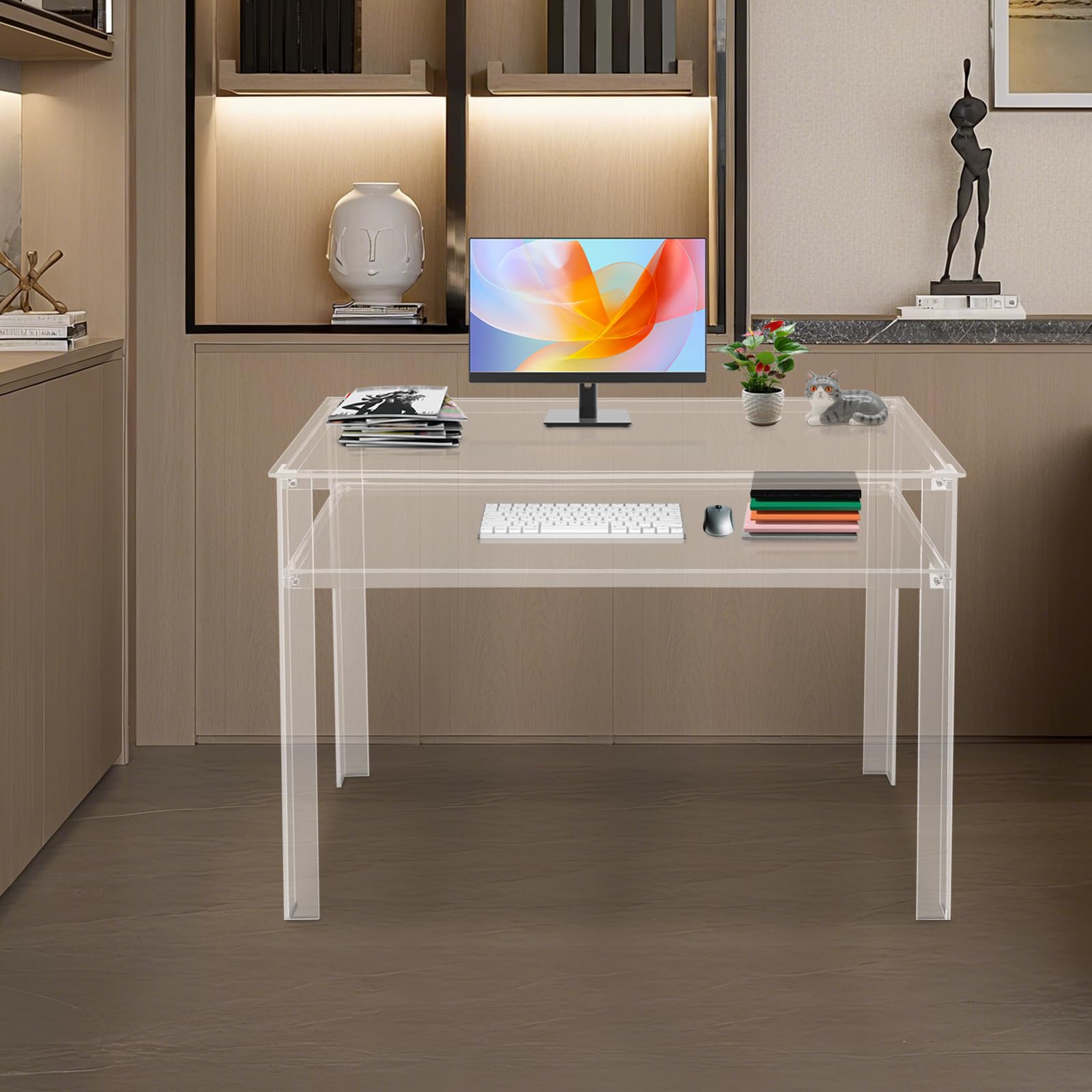 Scrivania in Acrilico Trasparente a 2 Livelli 100 x 50 x 75 cm per Computer