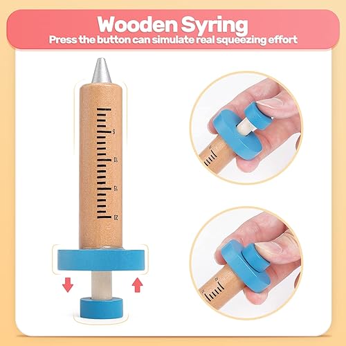 Vista 4 de CUTE STONE Kit médico de juguete para niños, kit médico de juguete de madera con estetoscopio electrónico, bolsa de almacenamiento médica lavable