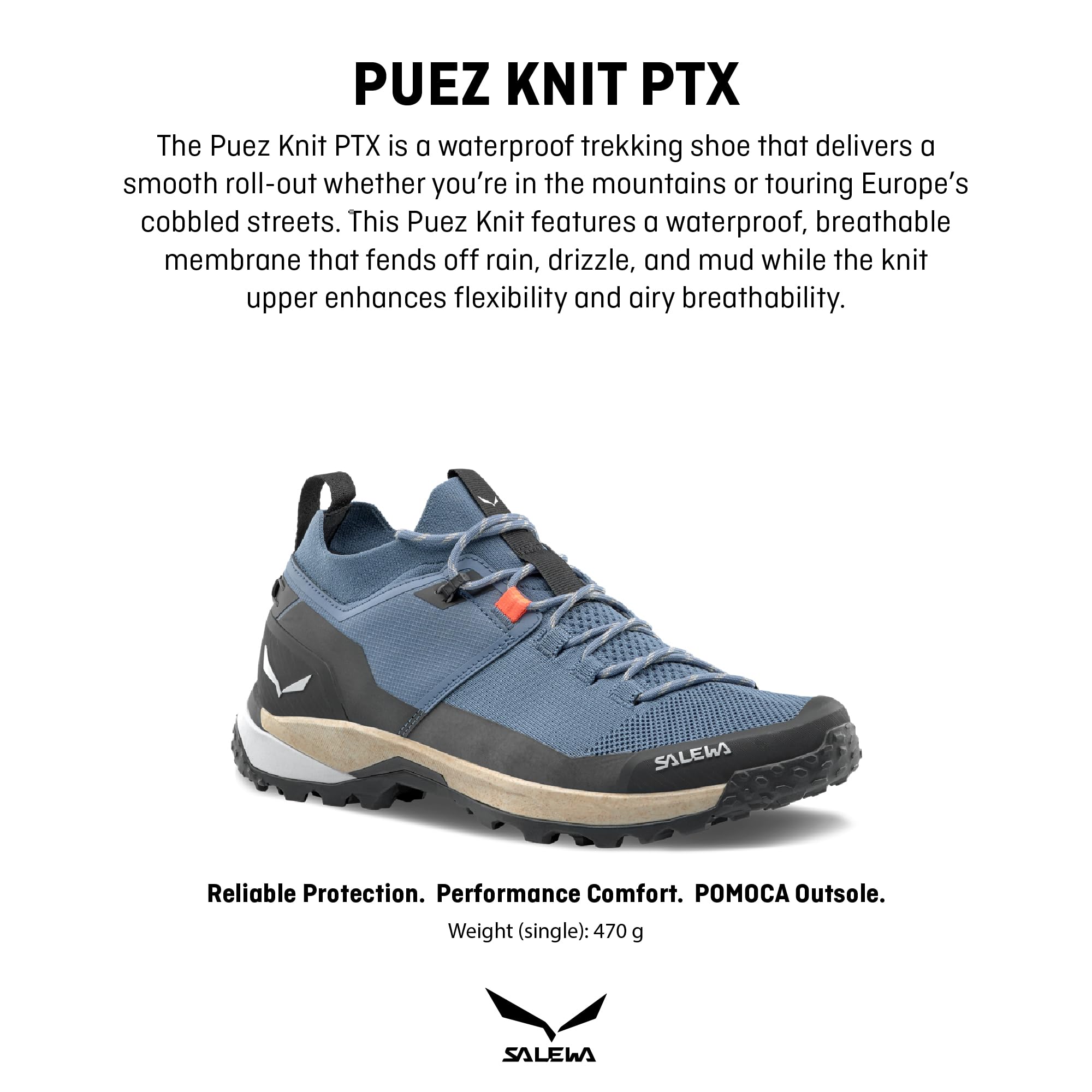 Salewa Men's Puez Knit Powertex Waterproof Trail Shoe for Hiking & Trekking - Java Blue/Black - 12