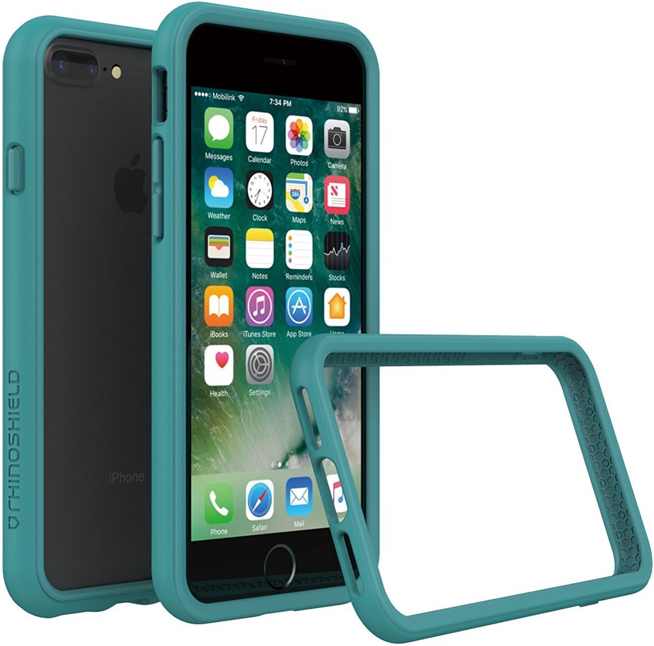 RhinoShield Ultra Protective Bumper Case Compatible with [iPhone 8 Plus / 7 Plus] | CrashGuard - Military Grade Drop Protection Compatible with Full Impact, Slim, Scratch Resistant - Teal Blue