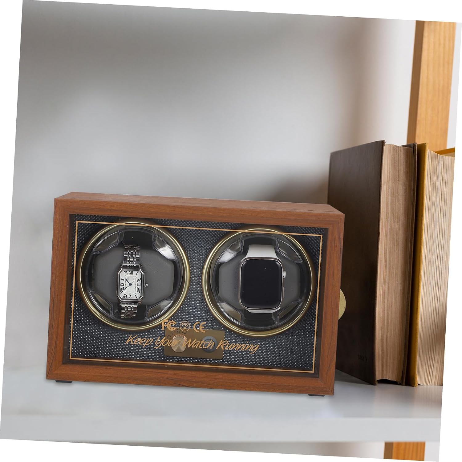 Automatic Watch Winder Box 2 Slots Black Walnut Wood Mechanical Watch Rotator with Adjustable 5-speed Settings Random Color