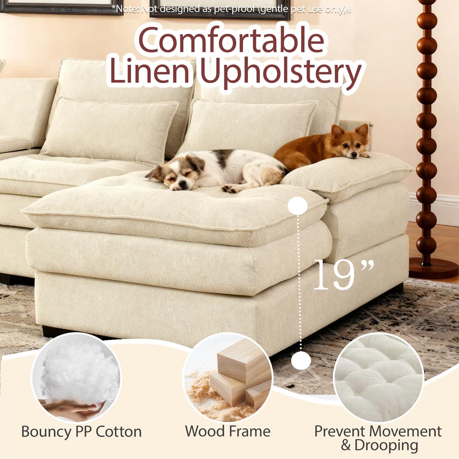 130" U-Shaped Modular Sectional Sofa, Oversized Cloud Couches with Storage Console & Cup Holders, Linen Sofa with Chaise/Pillows, 6-Seater Deep Seat Couches for Living Room (Beige) | Breathable material, Fluffy, Sturdy, Luxury