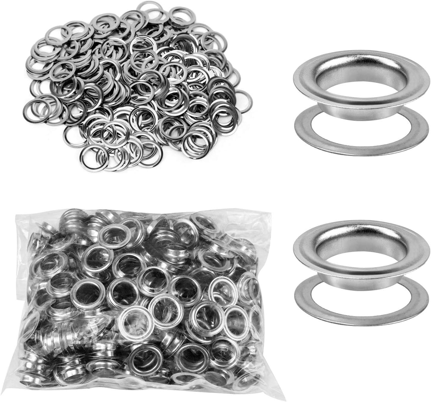 QWORK® Grommets Eyelets Kit, 500 Pieces Grommet and 500 Pieces Washer, 1/2 Inch (12mm), for Shoes Leather Tag Canvas and Belt Craft Making, Silver