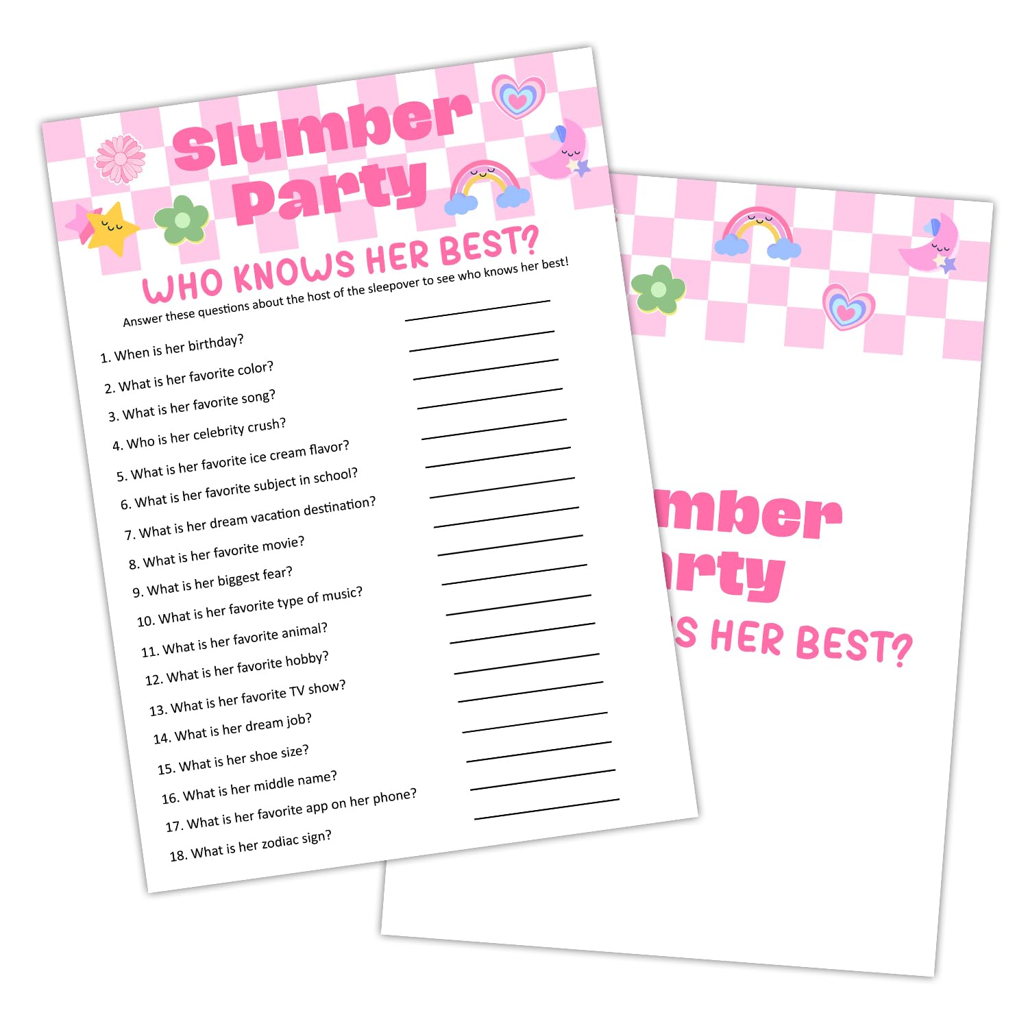 Who Knows Her Best - Pajama Slumber Party Games Sleepover Party Supplies For Girls, Sleepover Birthday Party Games Favor Decoration and Supplies for