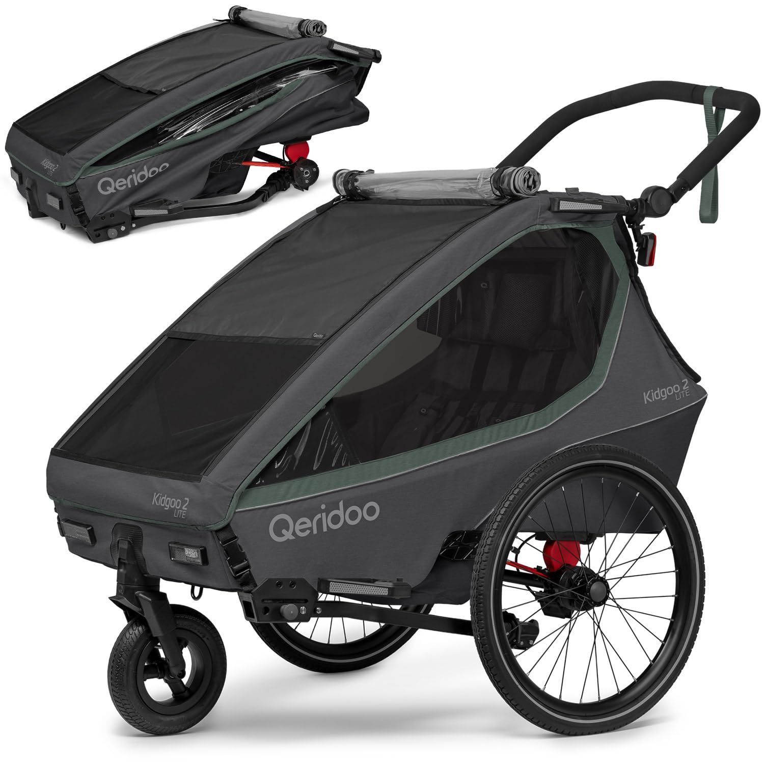Qeridoo Kidgoo 2 Lite Fahrradanhänger 2 Kinder | Fahrrad Anhänger | Hochwertig & 3-in-1-Verdeck | Fahrradanhänger Kinder mit Buggyfunktion | Perfekter Allrounder | Bike trailer Für 2 Kinder