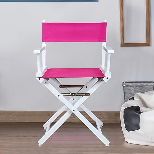 Miniatura 384 de Silla de Director de 18" Marco Blanco Lona Rosa