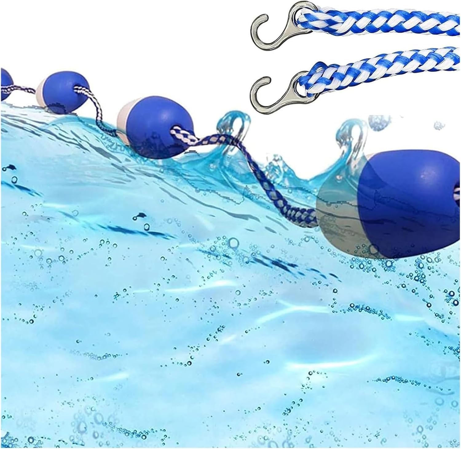JKJZSALJ Pool Safety Hook Pool Lane Dividers, Safety Rope With Hook And Buoy, Reusable Safety Divider Fence For Swimming Pools, Waterways And Shallow Ends,Blue+white,6m/19.7ft