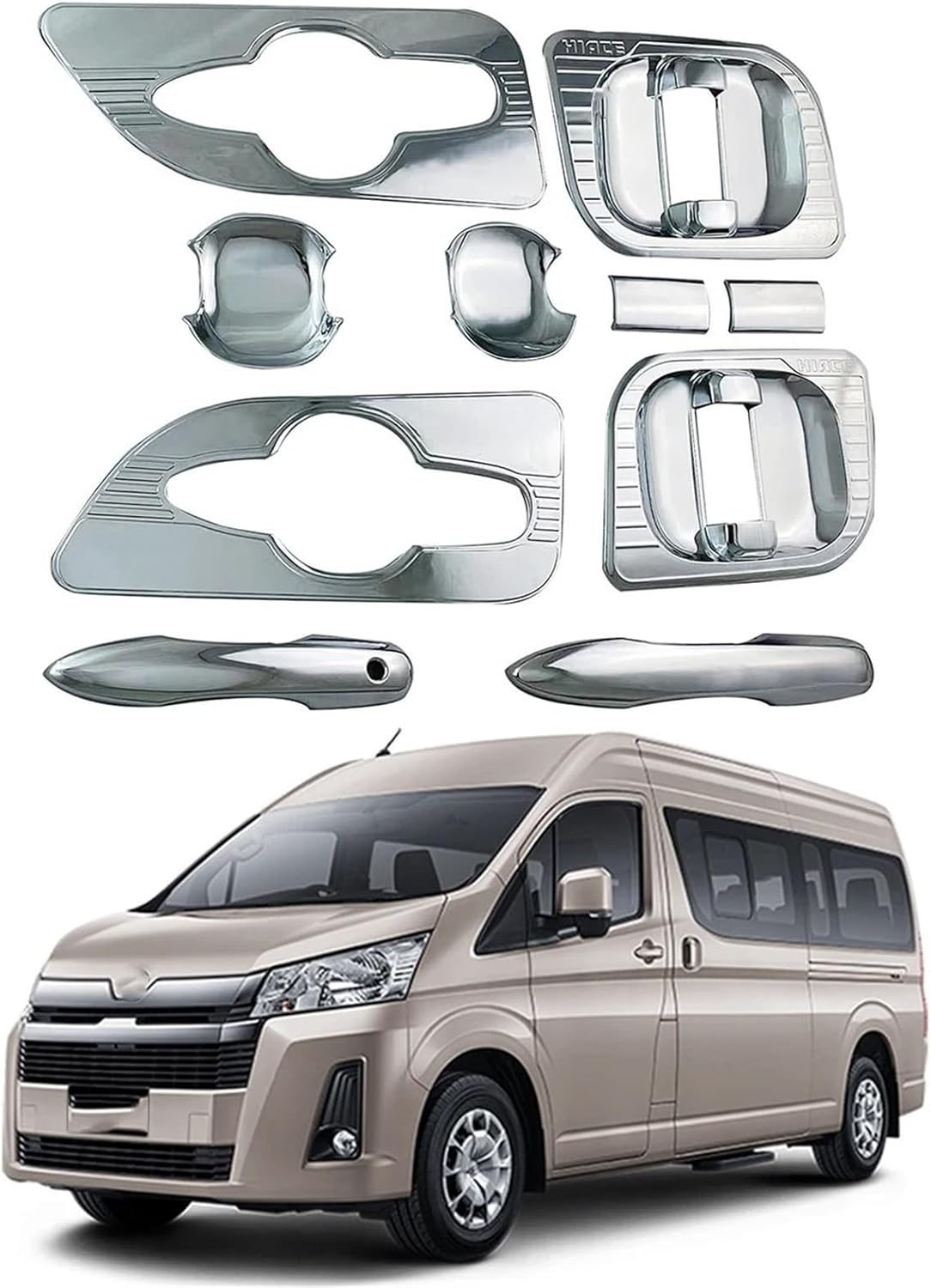 Car Chrome Door Handle Bowl Covers Trim Paste Style, Compatible for Toyota Hiace Commuter 300 Series 2019 2020 2021 2022 2023