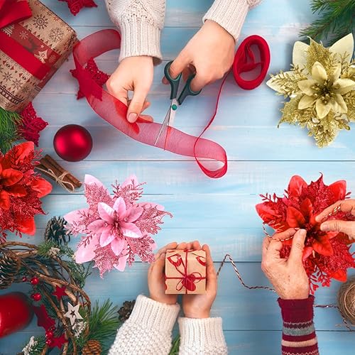 Miniatura 6 de Decoración de flores artificiales de Pascua de Navidad de 5.5 pulgadas, coronas de árbol de Navidad, guirnalda de decoración de guirnalda de 12