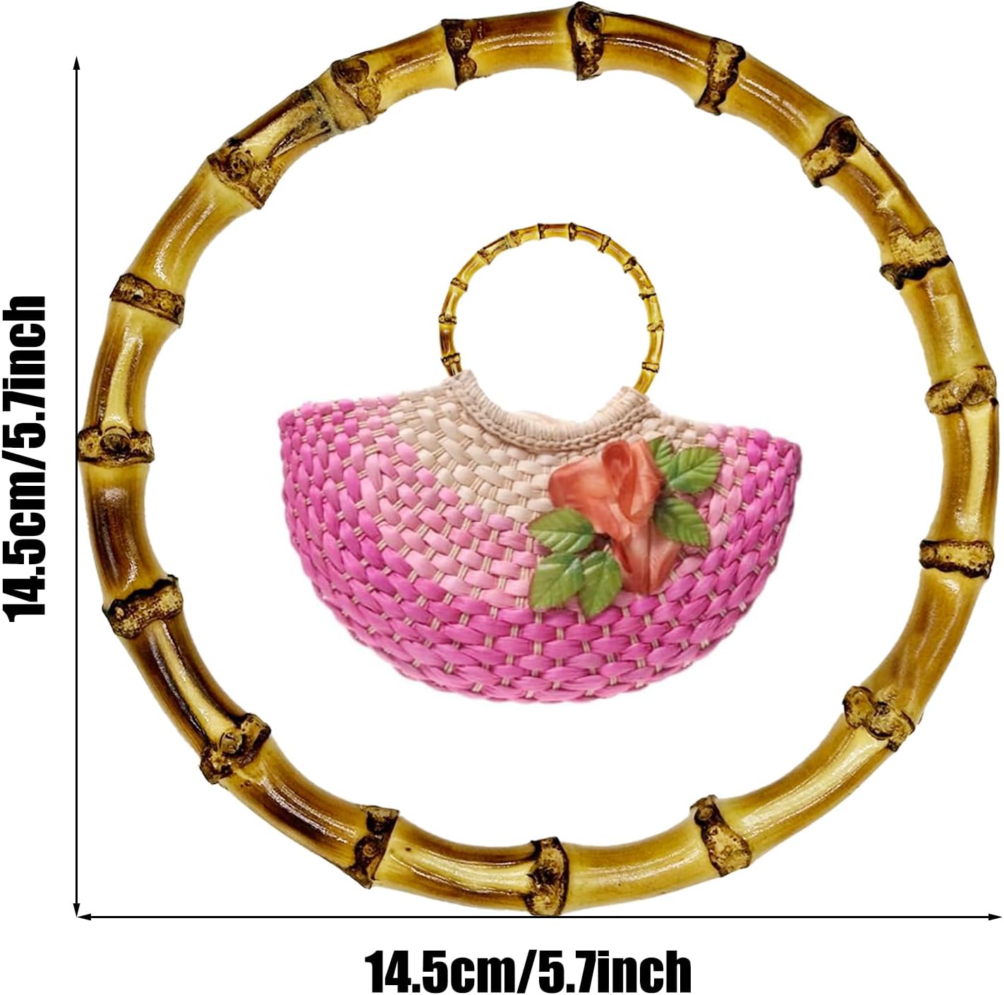 4 PCS Round Purse Handle, Bamboo Handles Replacement Decorative Handle Purse Handle for DIY Handmade Accessory, Bag Making