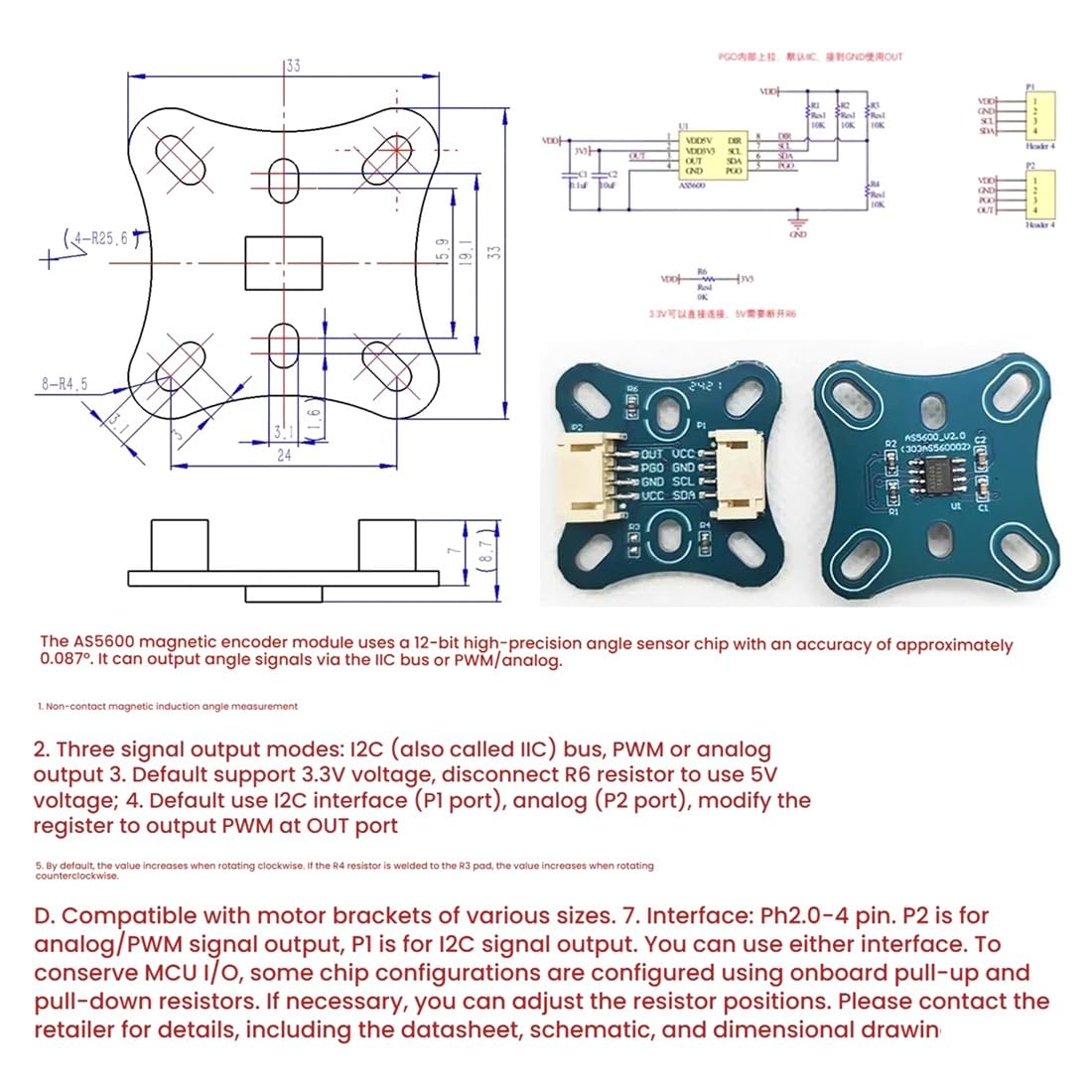 SimpleFOC Mini Simplefocmini Treiberplatine 2804 Außenläufer BLDC Motor Kit mit AS5600 Magnetencoder, Neodym-Magnet Hohl
