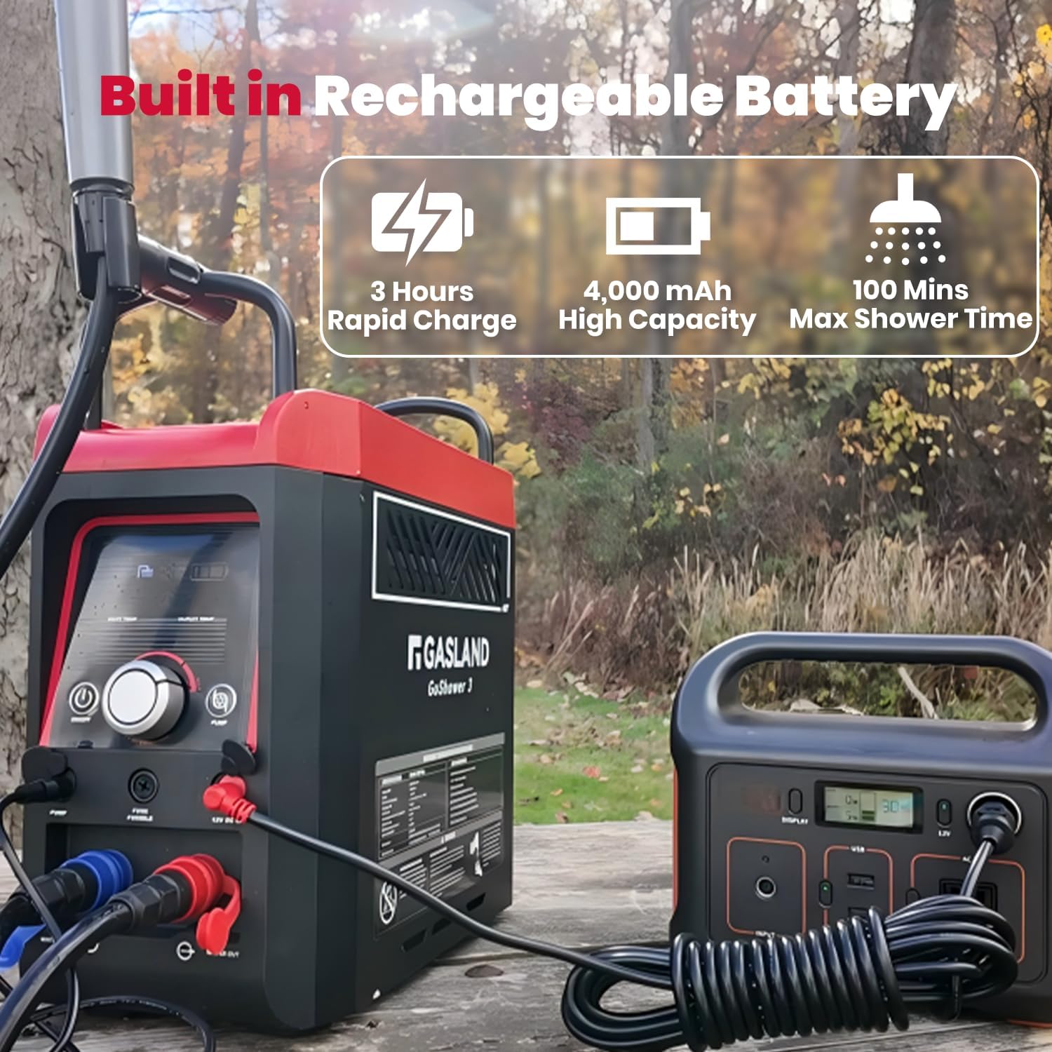 GASLAND Goshower G3 Pro 1lb Propane Portable Water Heater & Shower Pump, Instant Hot Water for Outdoor Camping, Hiking, Glamping & Vacationing, 4000mAh Rechargeable Shower System, CSA Certified