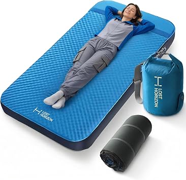 Lost Horizon Air & Foam Camping Mattress, Self-Inflating Sleeping Pad, 3" Thick, with Pump Sack, Twin