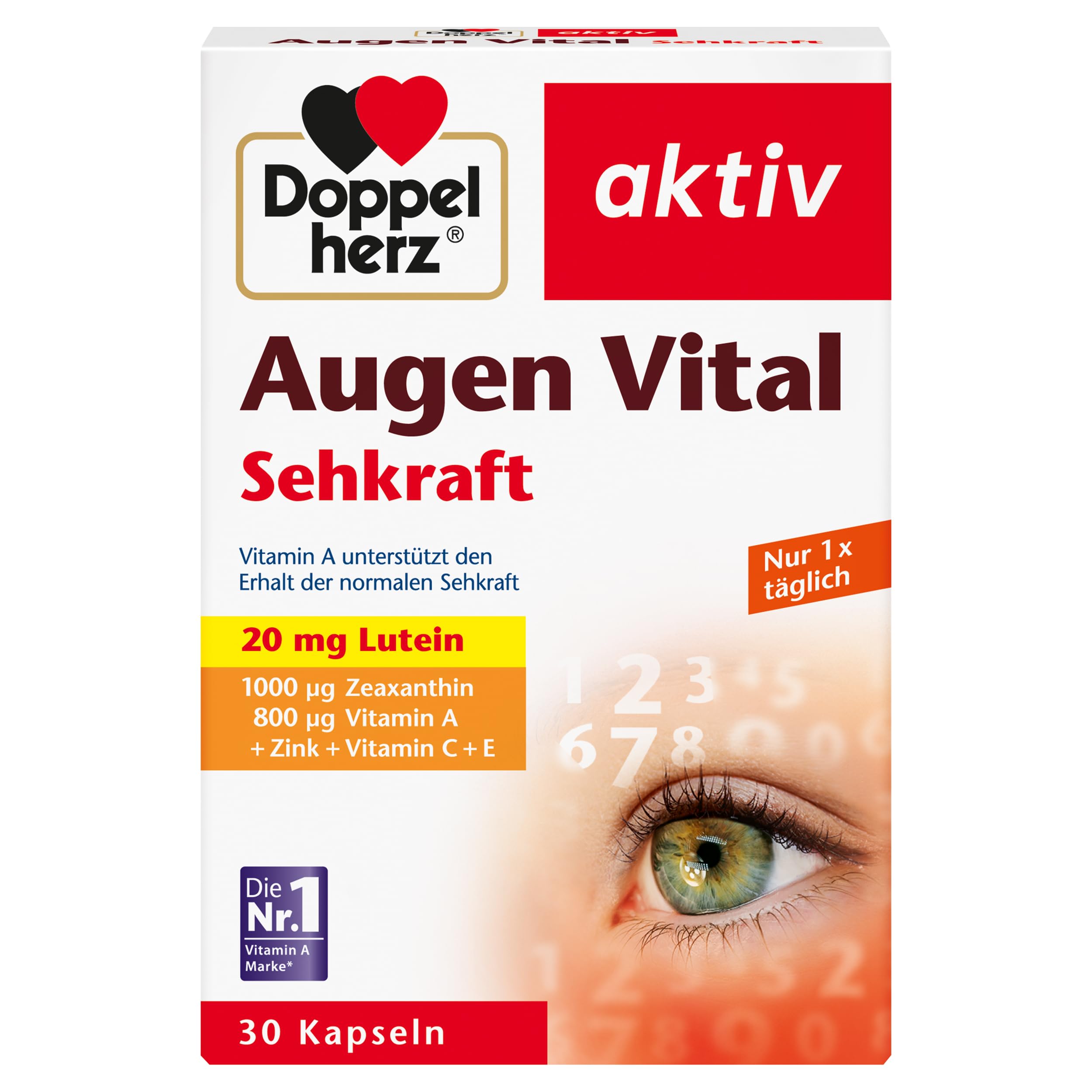 Doppelherz Augen Vital – Mit Lutein & Zeaxanthin, Vitamin A und Zink, 30 Kapseln