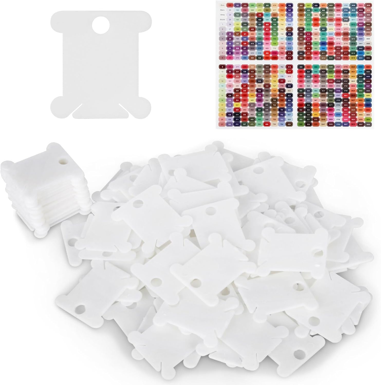 Hamtery 500pcs Embroidery Floss Bobbins with Floss Number Stickers, DIY Thread Organizer Set with Color-Coded Labels for Cross Stitch and Embroidery Storage