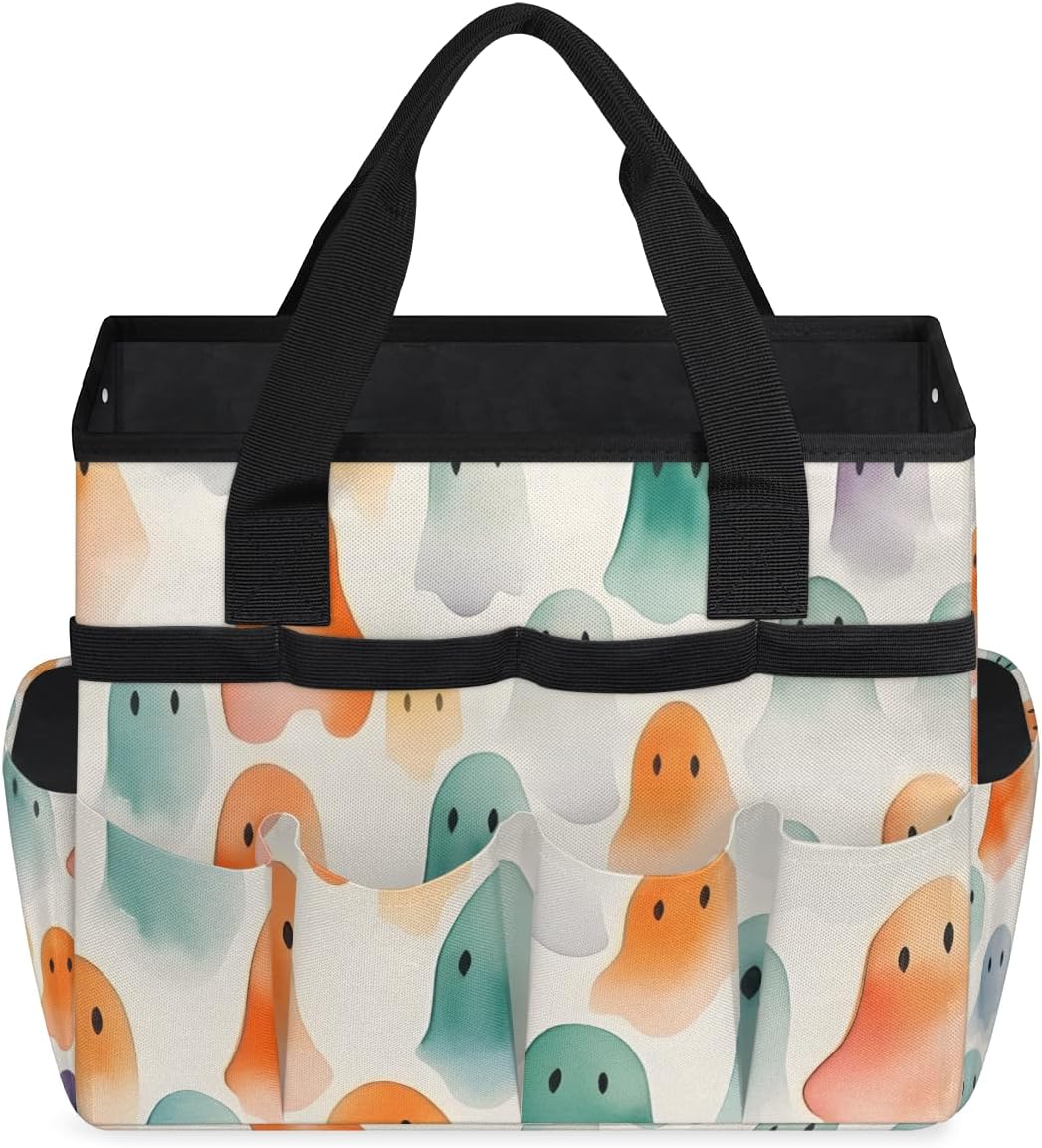 Cartoon Elf Garden Tool Bag Tote for Men Women Multiple Pockets Wide Mouth Heavy Duty Waterproof Tool Organizer Bag for Outdoor Lawn Yard Portable Gardening Storage With Elasticbands