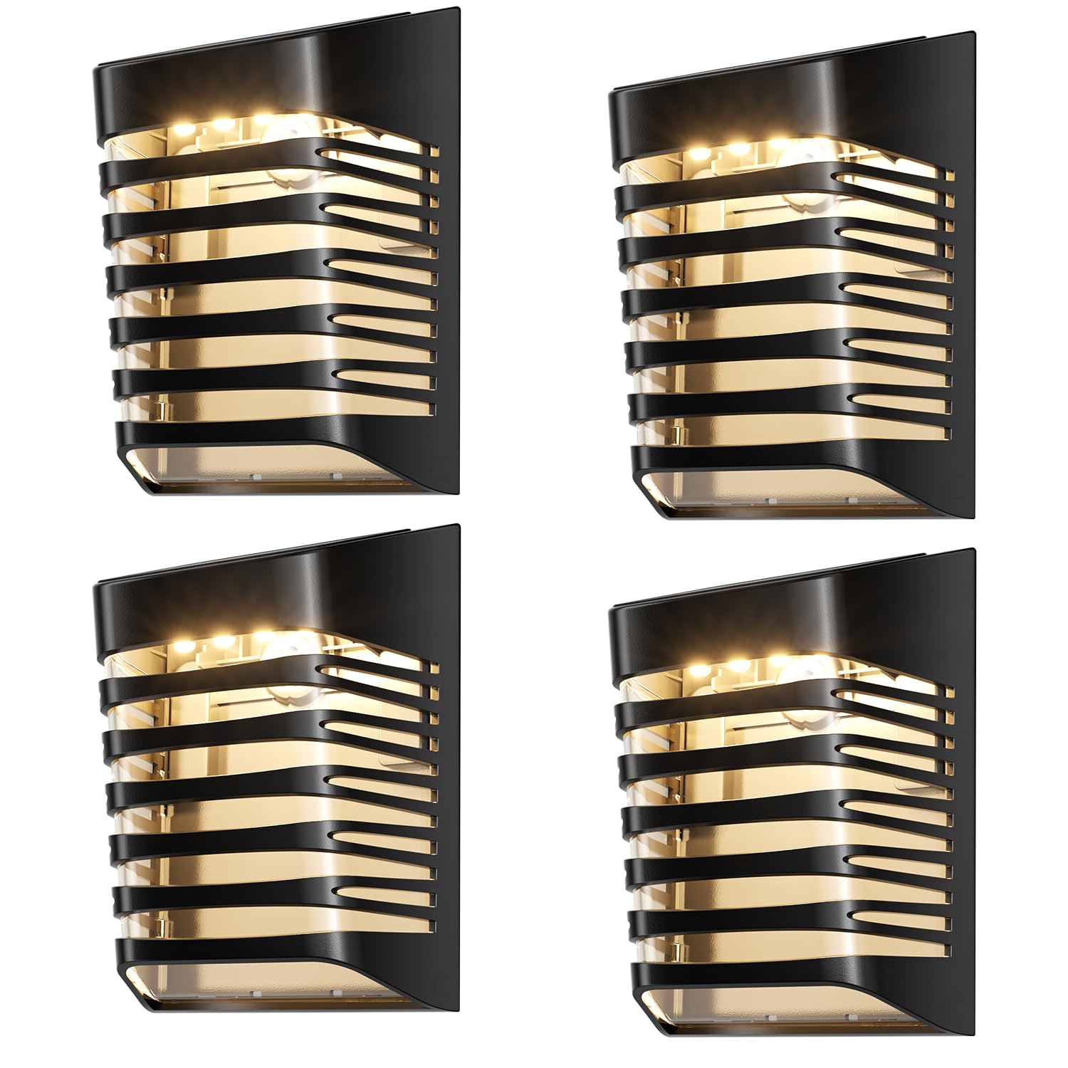 OUSFOT Luces solares para exteriores, 4 unidades, 2 modos, IP66, impermeables, solares, luces de pared para exteriores, luces decorativas de pared para jardín, para patio, camino, porche de piscina