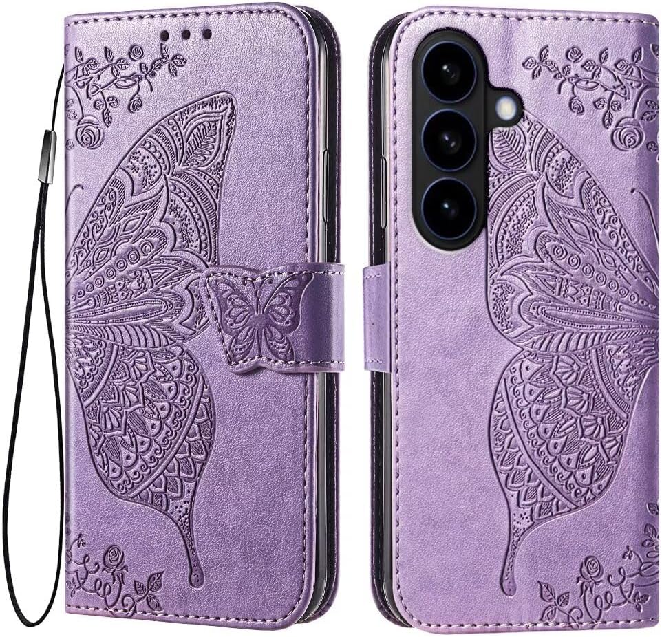 EASSGU Leather Mobile Phone Case for Samsung Galaxy S26+ / Samsung Galaxy S26 Plus (6.7 Inches) Flip Folio Magnetic Case with 3 Card Slots, 1 Wallet, Drop-Resistant, Scratch-Resistant Case - Light
