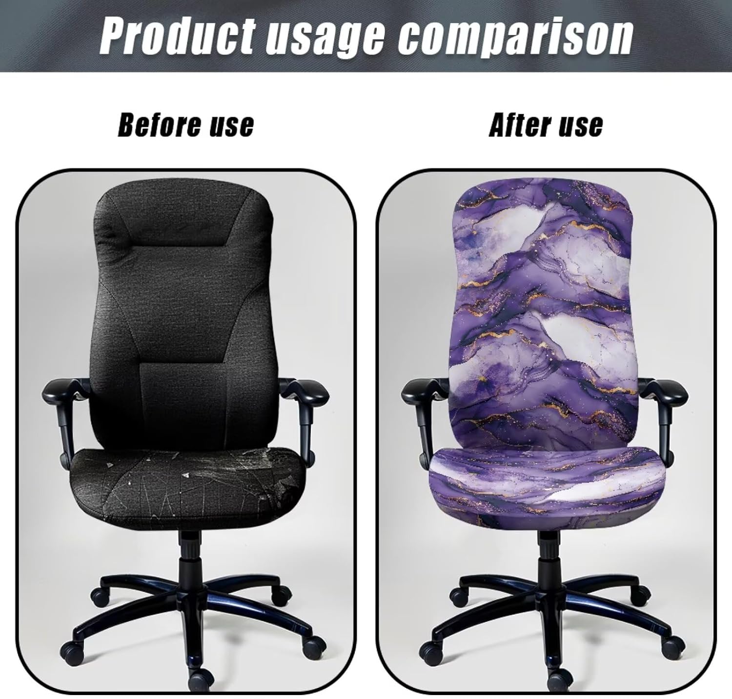 Purple Marble Texture Print Office Chair Cover Dust-Proof Swivel Chair Protective Slipcover Stretchable Boss Chair Cover for Office Home Decoration, Large