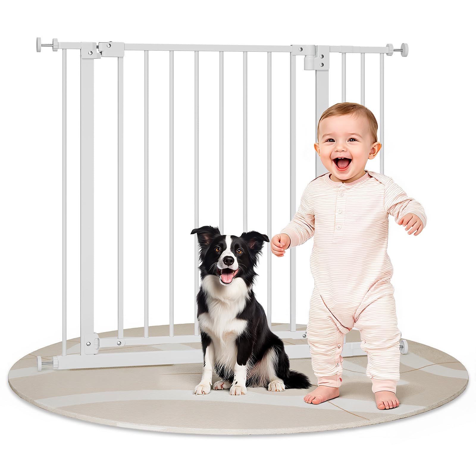 WOLTU Treppenschutzgitter 75–97 cm, Türschutzgitter aus Metall, mit/ohne Bohren, Auto-Close, 90°-Stopp, beidseitig schwenkbar, 2 Riegel, einhändig zu öffnen,Weiß