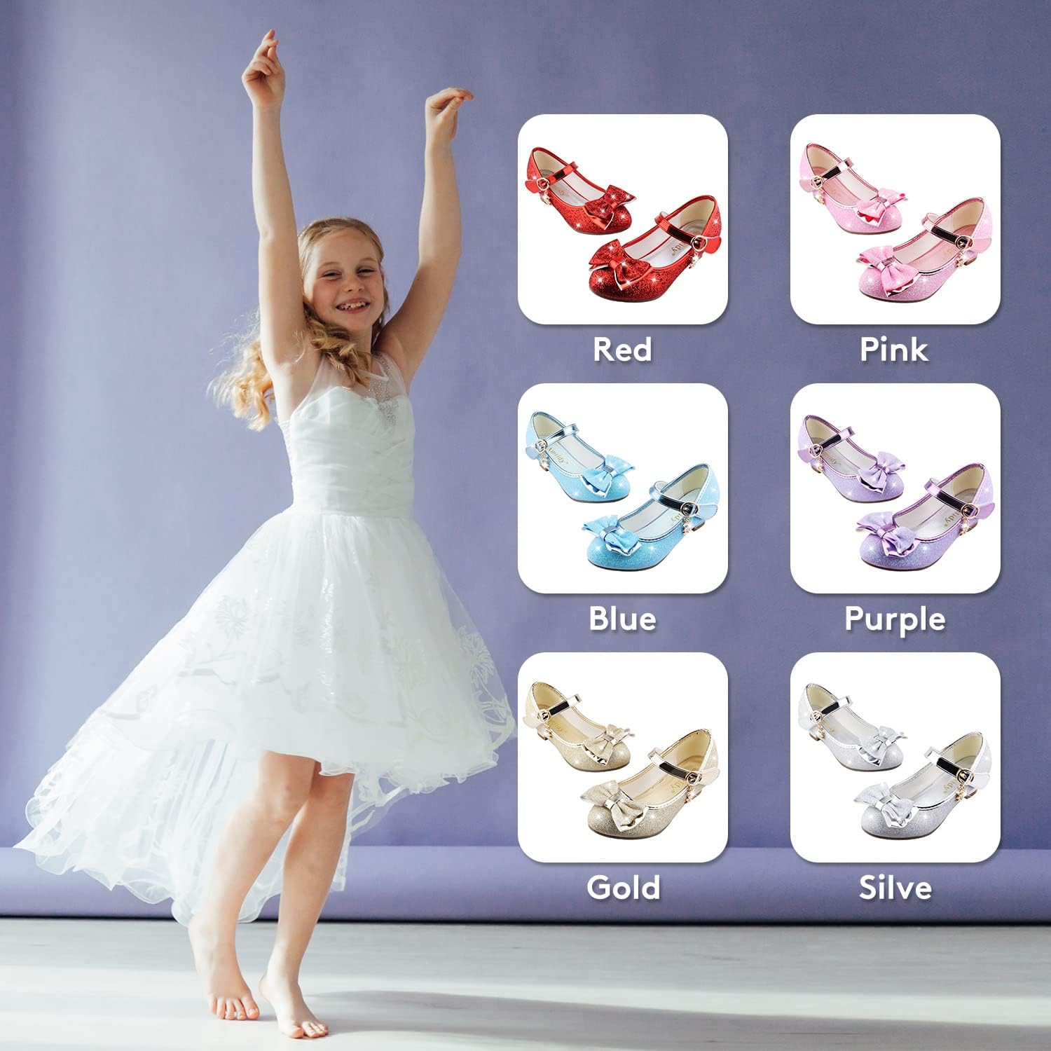 Amtidy Girls Dress Shoes Mary Jane Wedding Party Shoes Glitter Bridesmaids Princess Heels