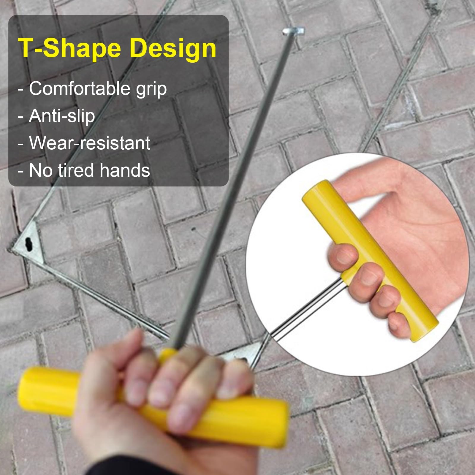 3 Pcs Manhole Cover /Hand Hole Hook, Protable Steel Tool Lifter for Storm Drain, Sump Pump, and Concrete Septic Covers, Stainless Steels Pry Bar with Yellow Non-slip Handles(Dia 8mm,L-48cm/18.9in)