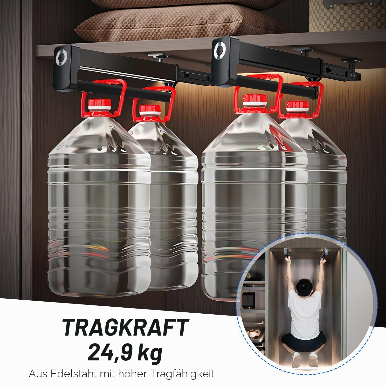 Ausziehbare Kleiderstange mit LED-Beleuchtung für Kleiderbügel, Verstellbarer Hosenaufhängung Teleskop Kleiderstange Schrank Hosenhalter Garderobenstange Ausziehbar für Kleiderschrank - 550mm | Verstellbarer, robuster Hosenständer, einziehbare Hosenbügel,