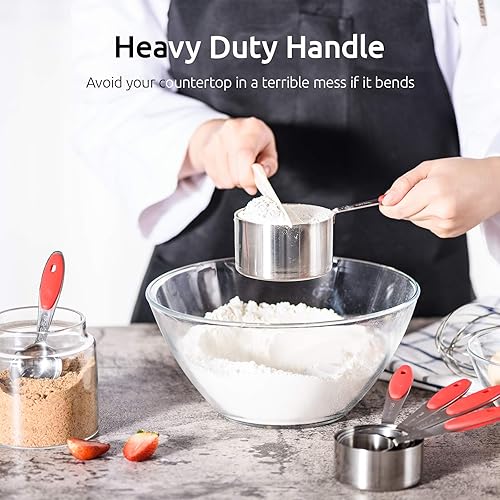 Miniatura 8 de U-Taste Juego de 10 tazas y cucharas medidoras en acero inoxidable 188 y acero inoxidable 188 de 3.9 pulgadas 30 colador de malla (rojo)