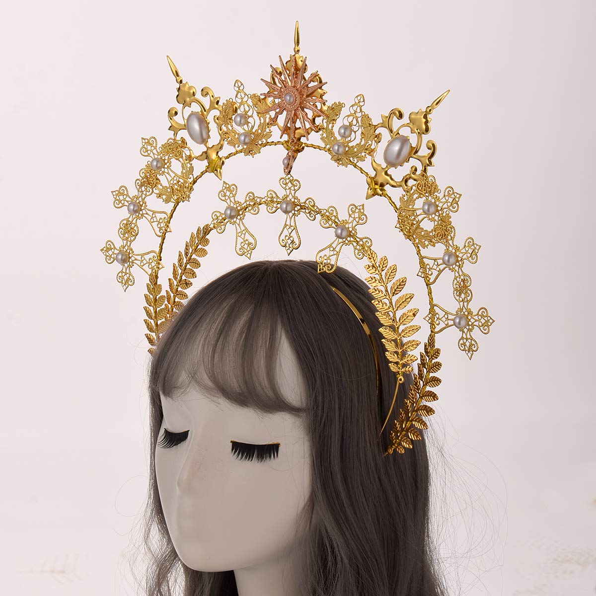 BLESSUME Mary Halo Corona Fascia Dea Oro Donne Costume Copricapo (Oro 3)