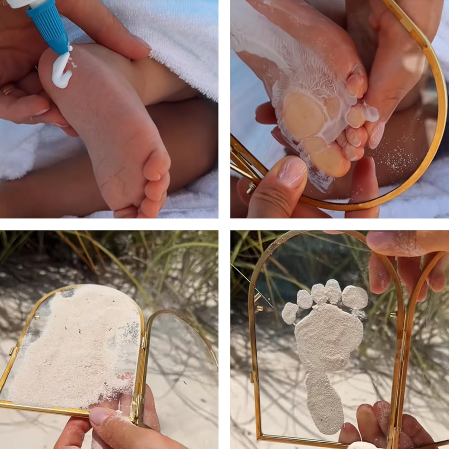 Cornice per ricordi per neonati e animali domestici, kit per impronte di mani e piedi per neonati, con doppia cornice in vetro per fiori pressati, cornice per foto per cameretta dei bambini, kit con