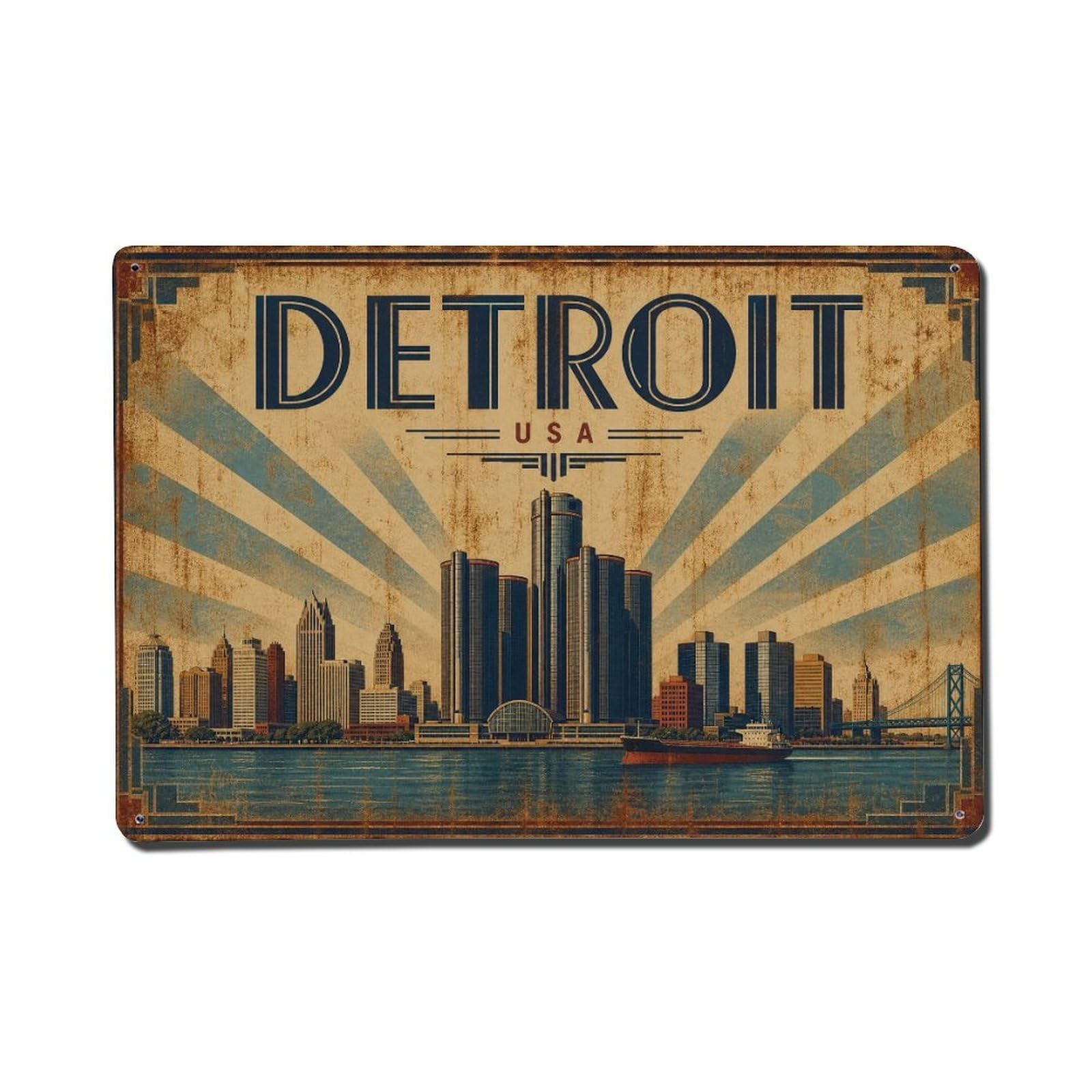 Travel Retro USA Detroit Metal Tin Sign