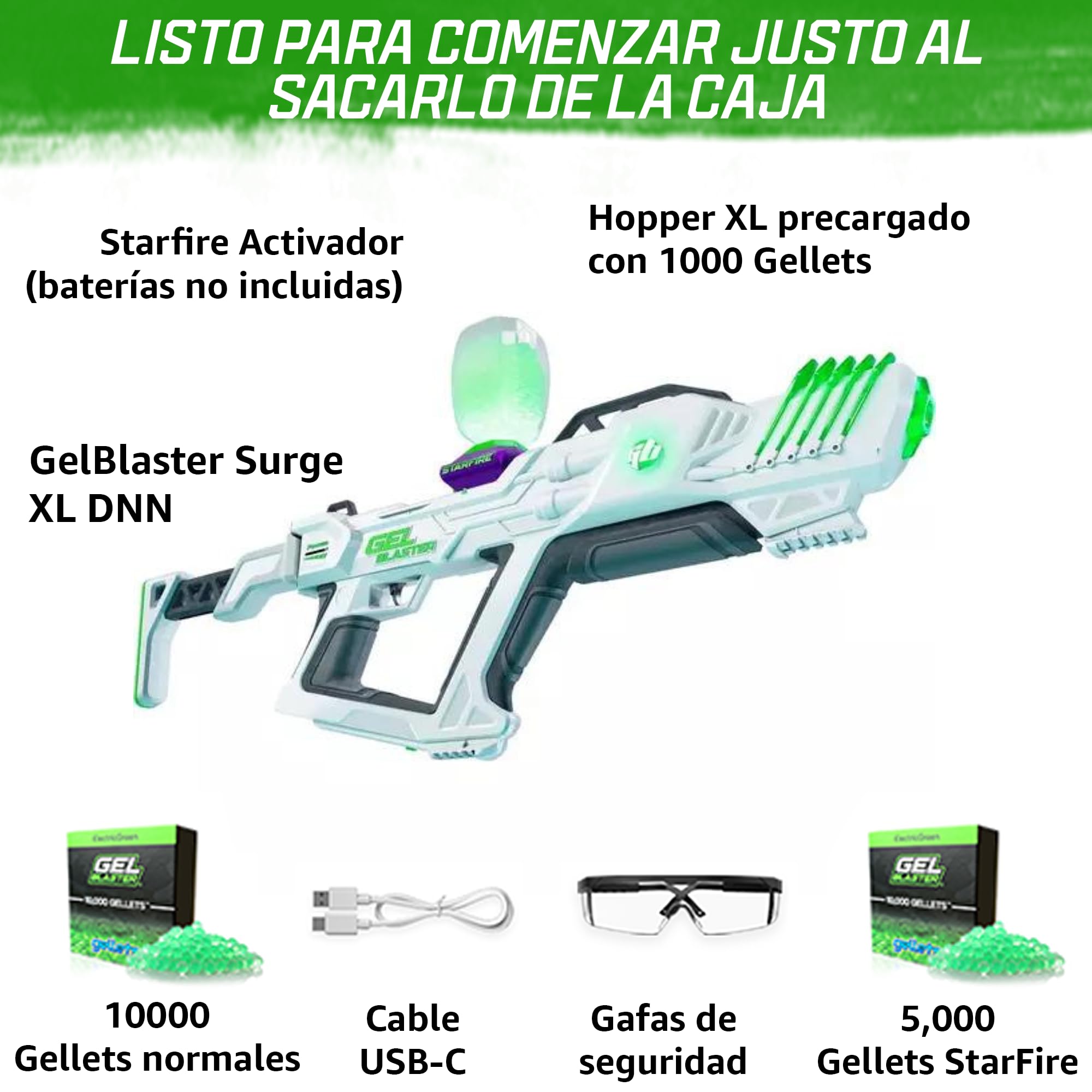 Gel Blaster The Original Surge XL Gel Blaster - Alcance extendido de 150 pies/45 Metros, 16,000 Disparos, Gel Ball Blaster de Alto Rendimiento, Modos semiautomático, para Mayores de 14 años