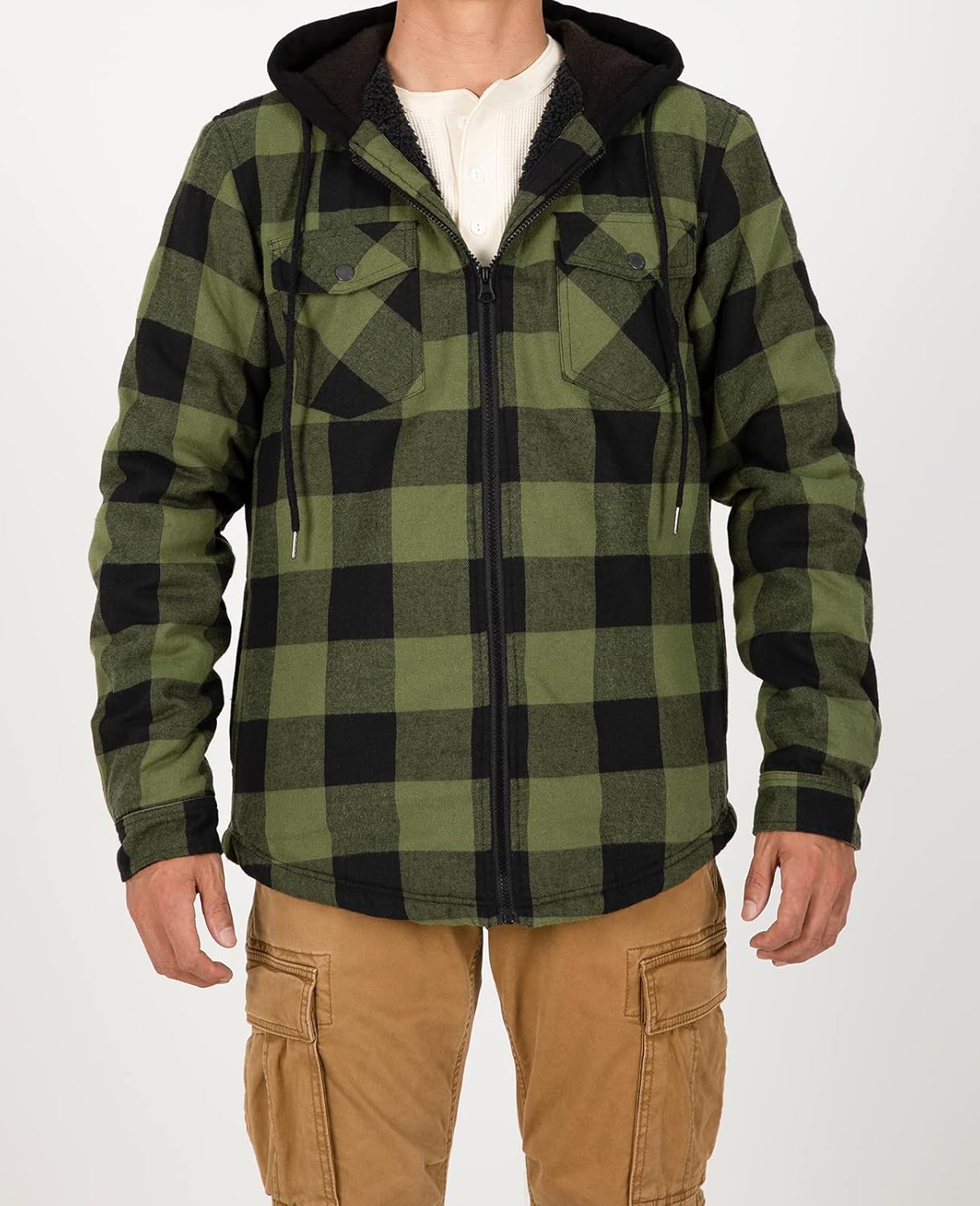 ZENTHACE Mens Sherpa Lined Flannel Shirt Jacket with Hood,Plaid Shirt-Jac,all Sherpa Lining - Image 5