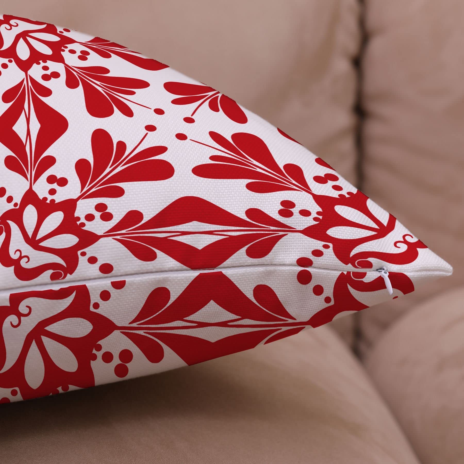 GUHOO Geometric Red Flower Pillow Covers Set Of 4 - 16x16 Inch Cotton Linen Cushion Covers For Sofa & Home Decor