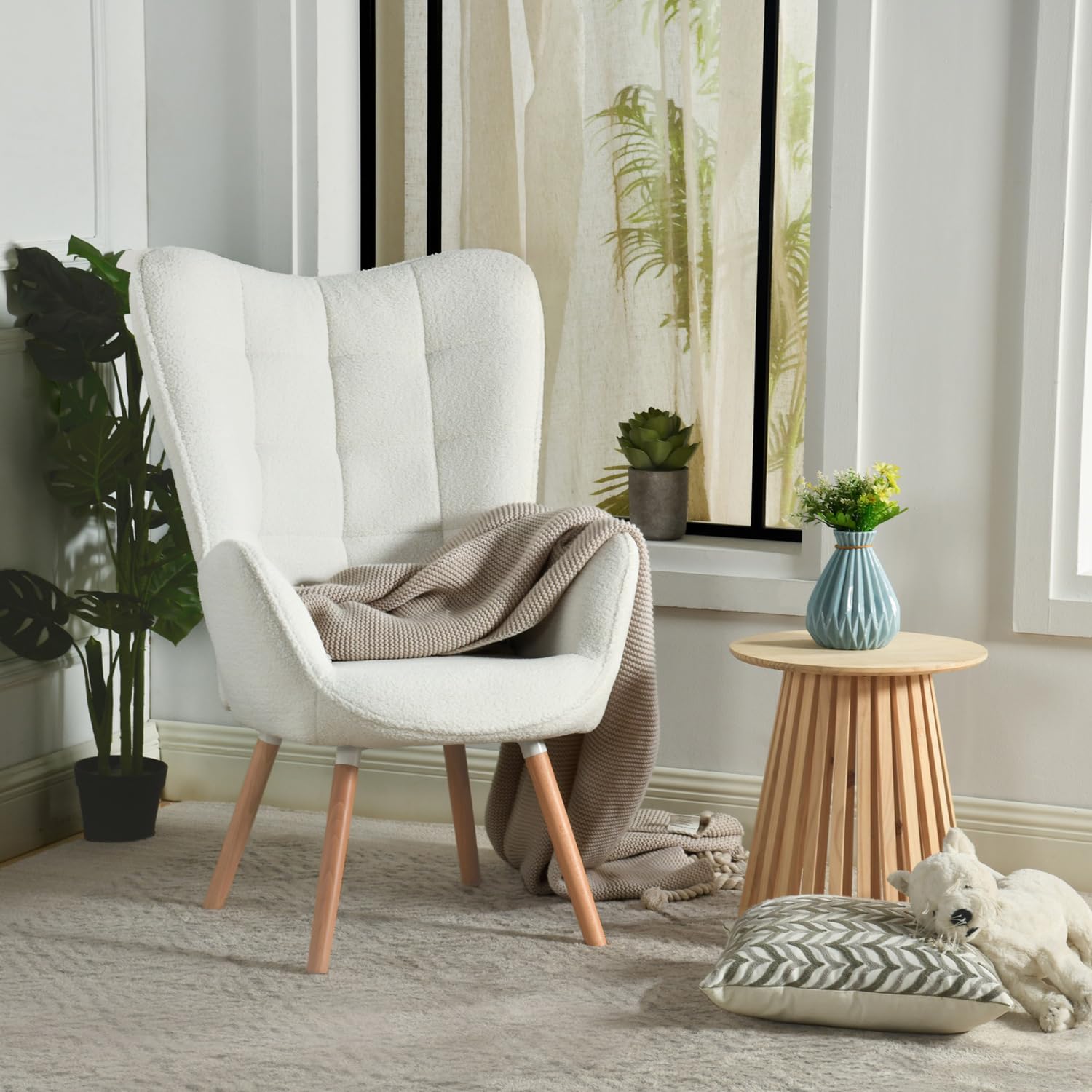 MEUBLES COSY Poltrona,Sedia a dondolo con rivestimento in velluto verde, struttura posteriore in metallo, sedile in compensato e gambe in legno di faggio marrone Rock in stile scandinavo