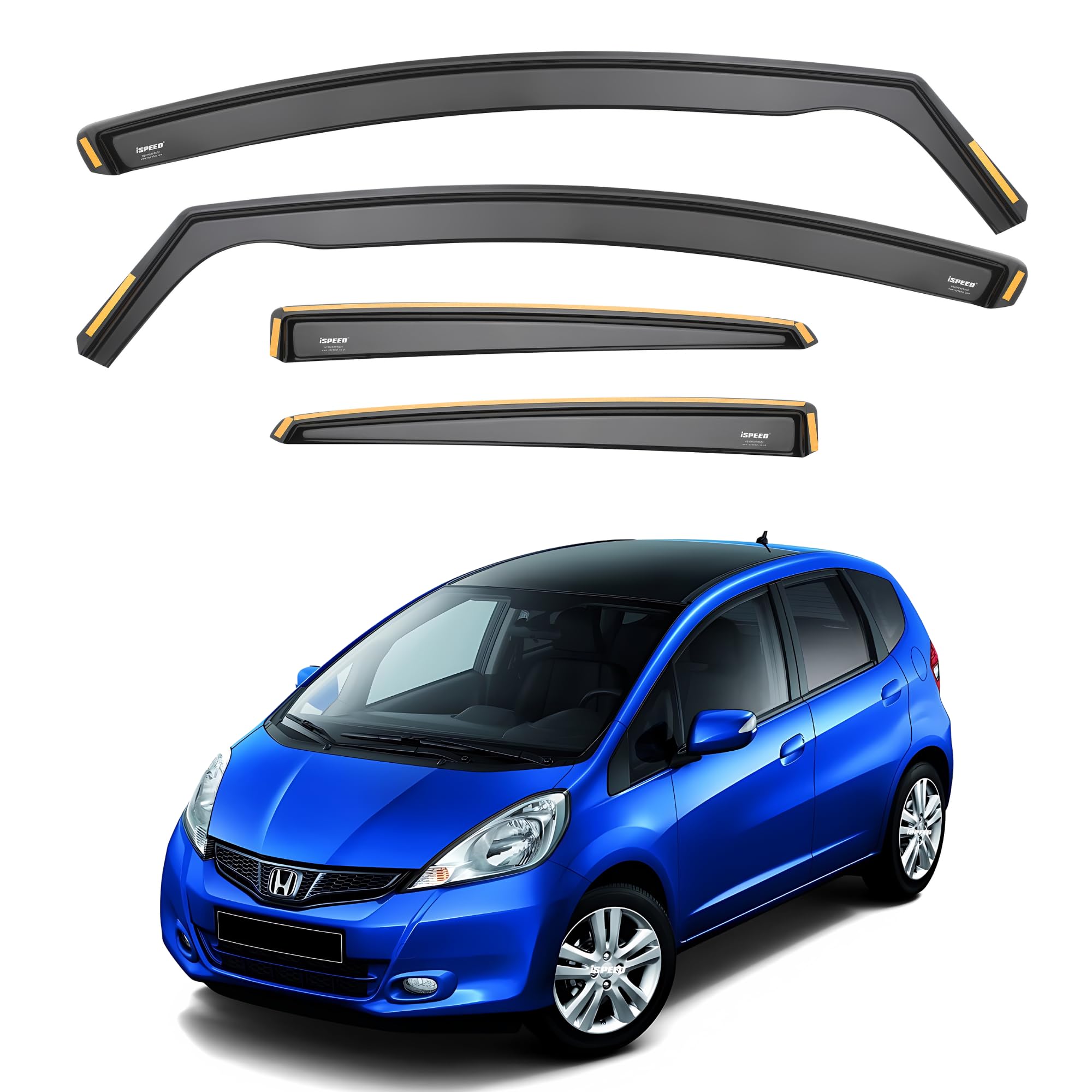 Ispeed Wind Deflectors For Honda Jazz mk2 GE 2009-2014 5 Door Hatchback 4pc Set - Keep Your Car Ventilated in Rain - Reduce Wind Turbulence - Tinted In-Channel - Type