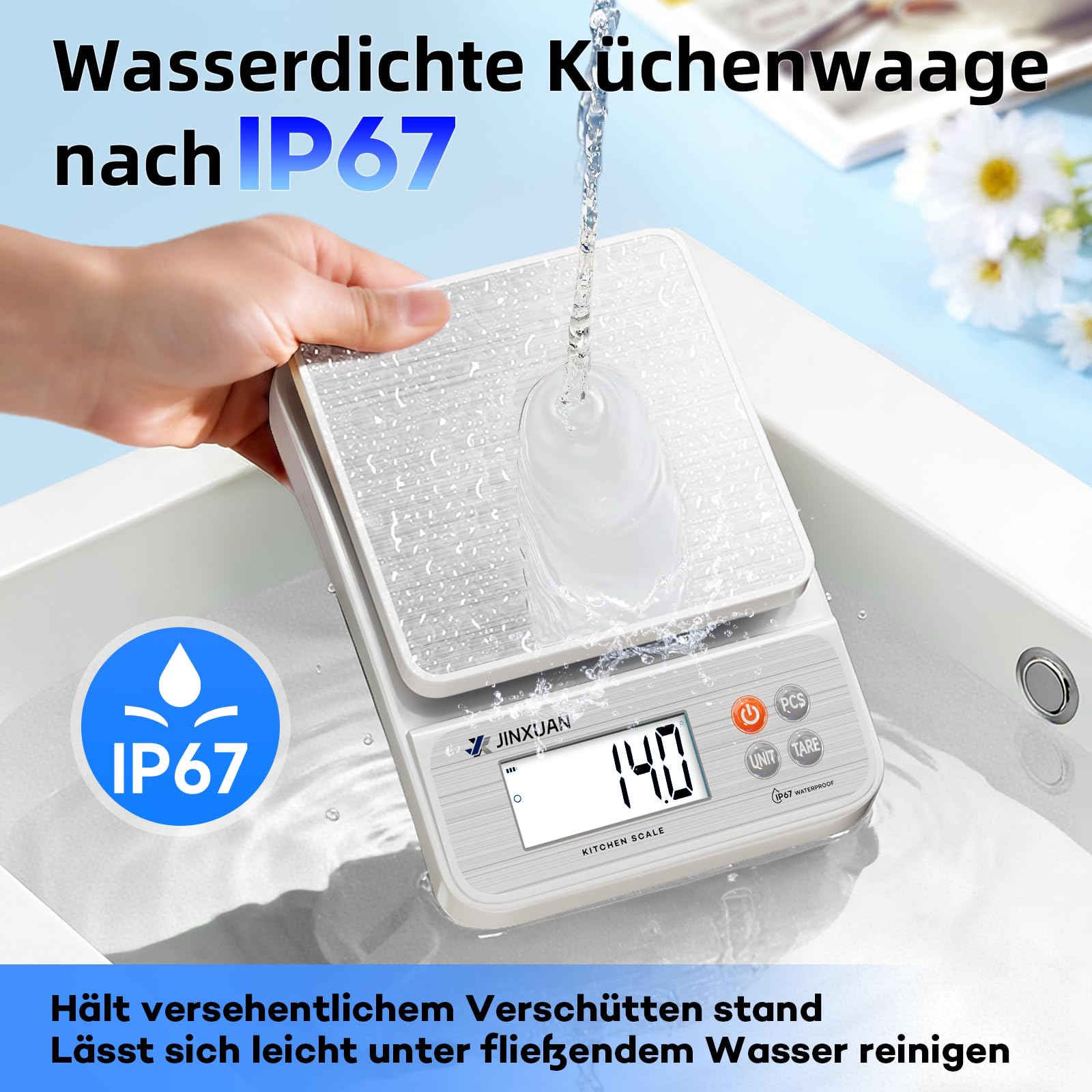 Digitale Küchenwaage 5 kg/0,1 g Lebensmittelwaage zum Kochen, Backen, Abnehmen, Wiederaufladbare Kaffee-Waage Backwaage mit USB-Kabel