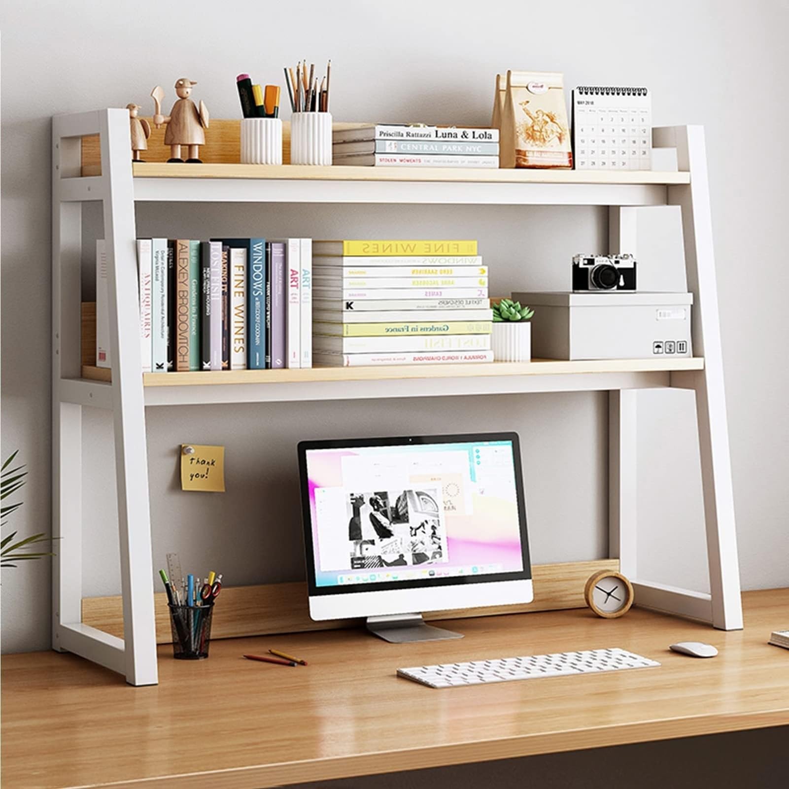 Small Desktop Bookshelf - Expandable Desktop Storage Organizer, Trapezoidal Desktop Bookshelf, Multipurpose Countertop Hutch Bookshelf, Adjustable Storage Display Shelf Organizer Rack ( Color : C , Si
