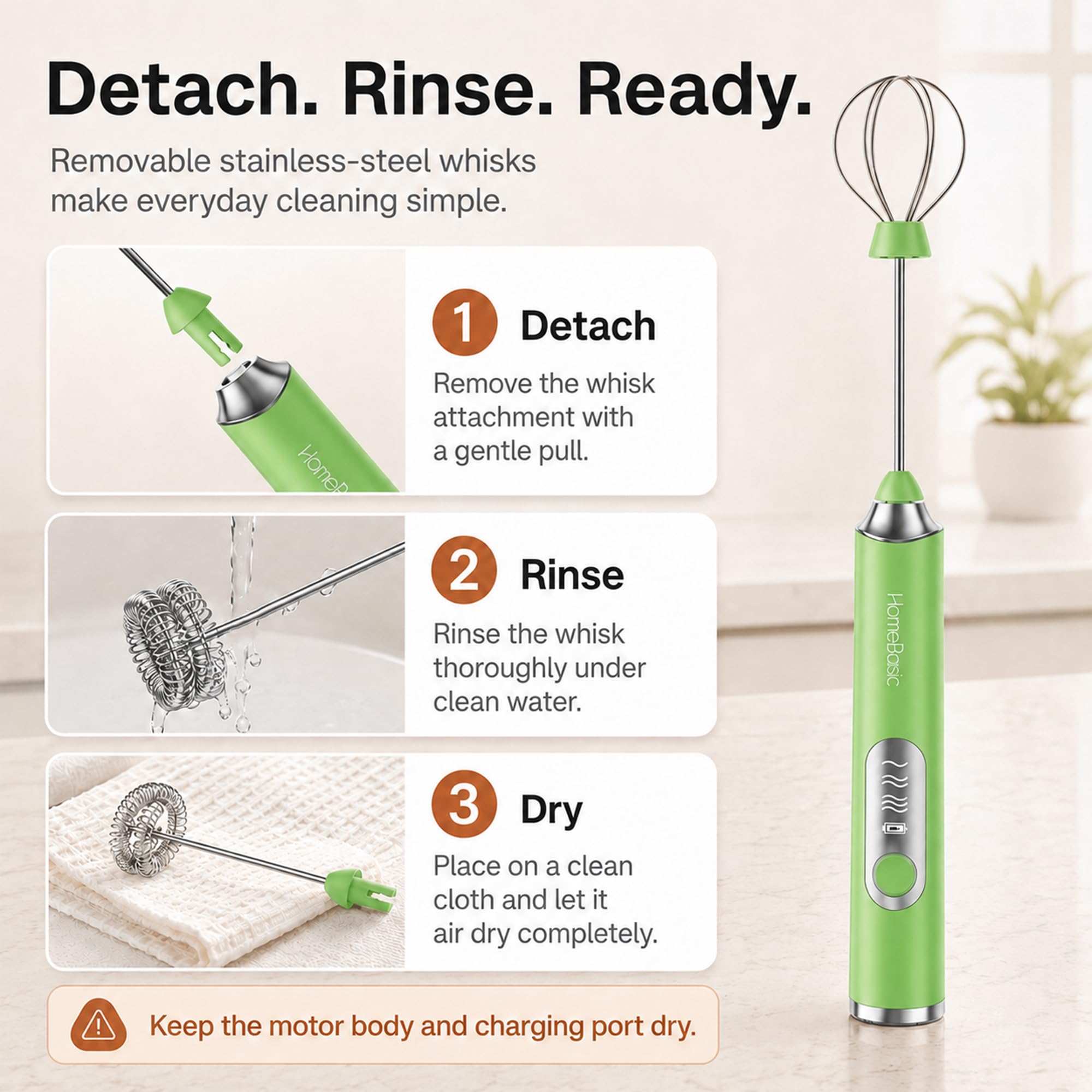 HOMEBASIC Milk Frother - 3 Speeds, Dual Whisks -9