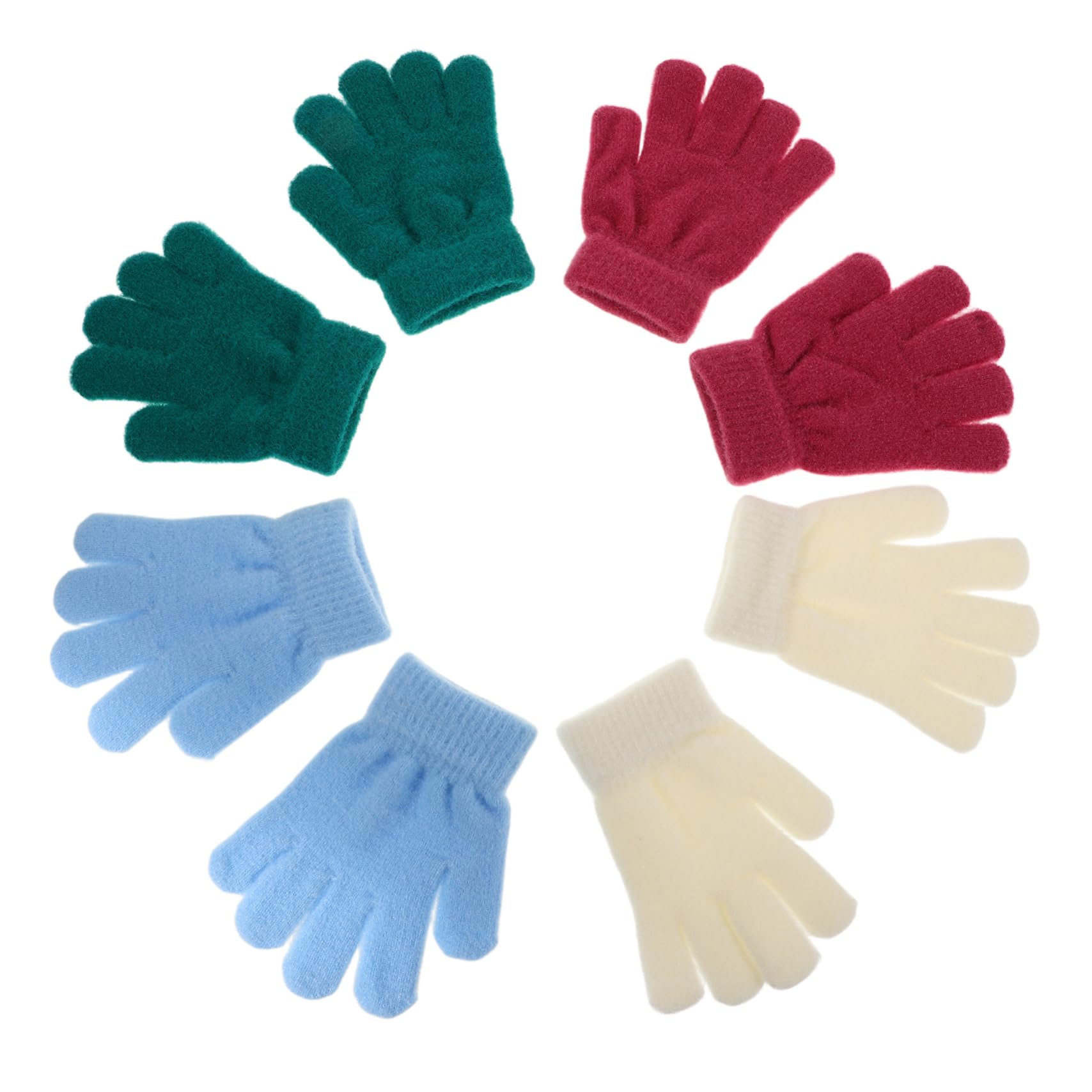 SAFIGLE 4 Pack Light and Girls Gloves White Full Finger Mittens Thermal Winter Gloves Stretchy Knitted Soft Fleece Warm for Cold Weather Outdoor Activities