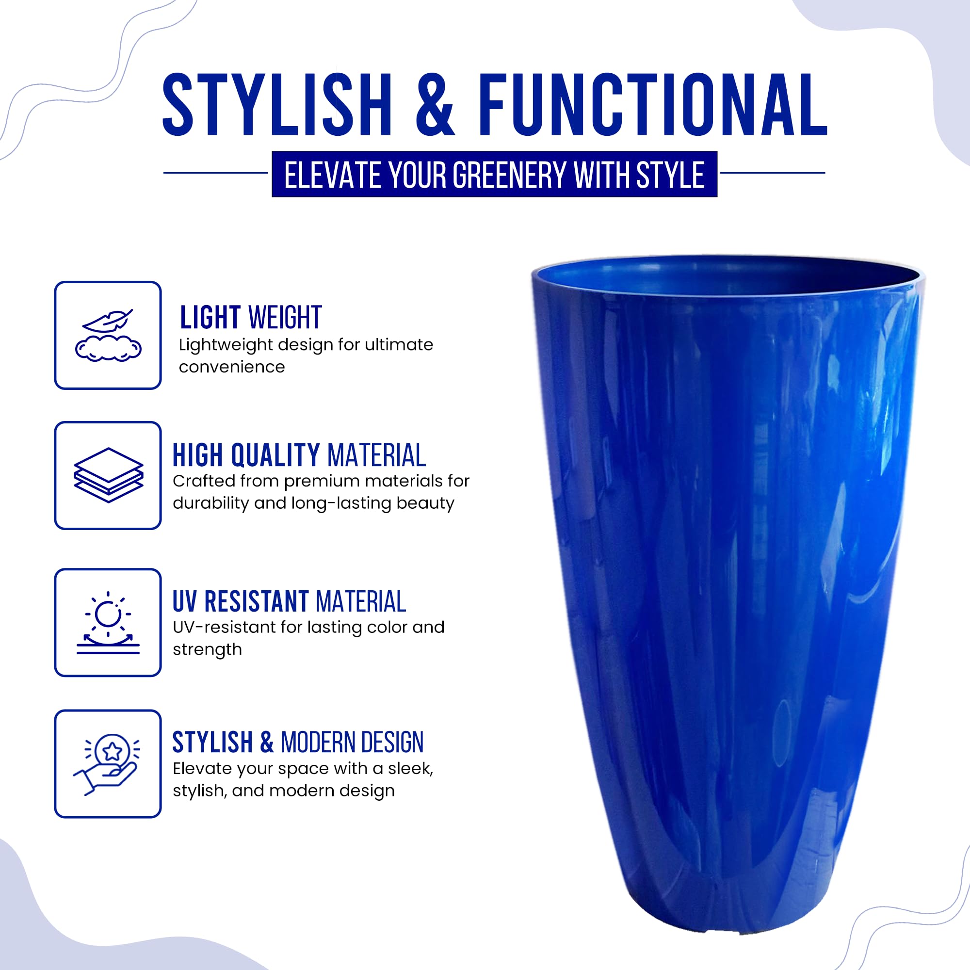 SG Traders Stylish Tall Plastic Plant Pot Garden Patio Planters Elegant Gardening Planter Accessory for Flowers Herbs Trees Plants Patio Suitable for both Indoor and Outdoor Use H 54cm x W 30cm - Image 4