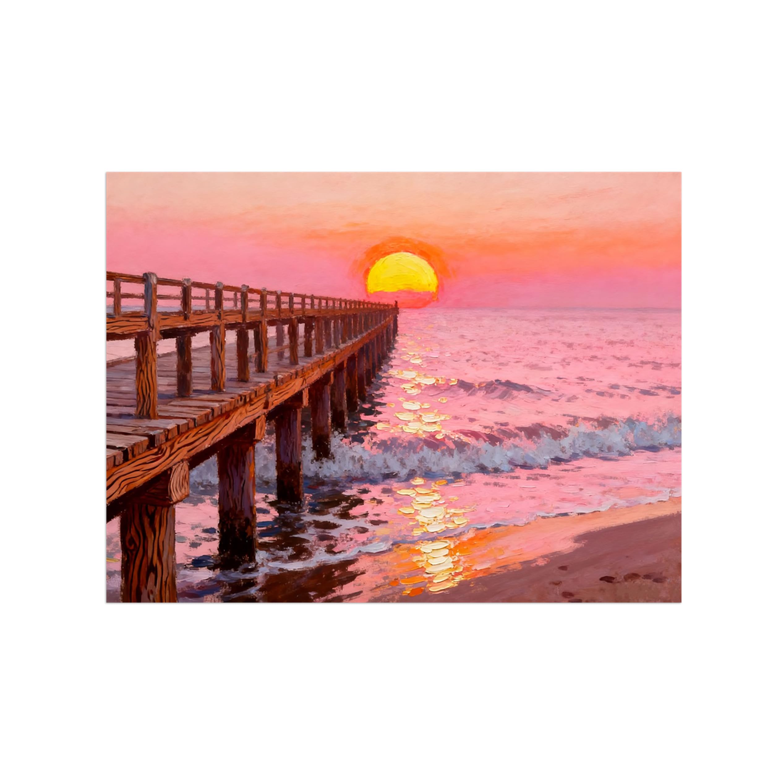 OZPWBVY Beach Bridge Landscape Canvas Wall Art Picture 60x80cm Unframed